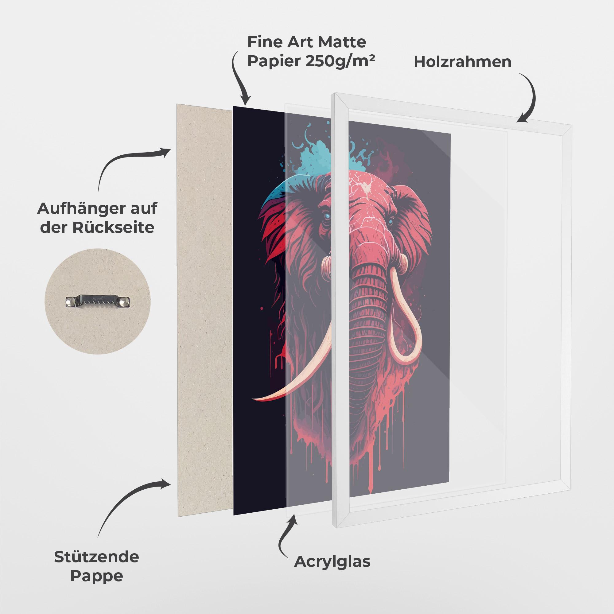 Gerahmte Poster Blue Red Elephant mockup 1