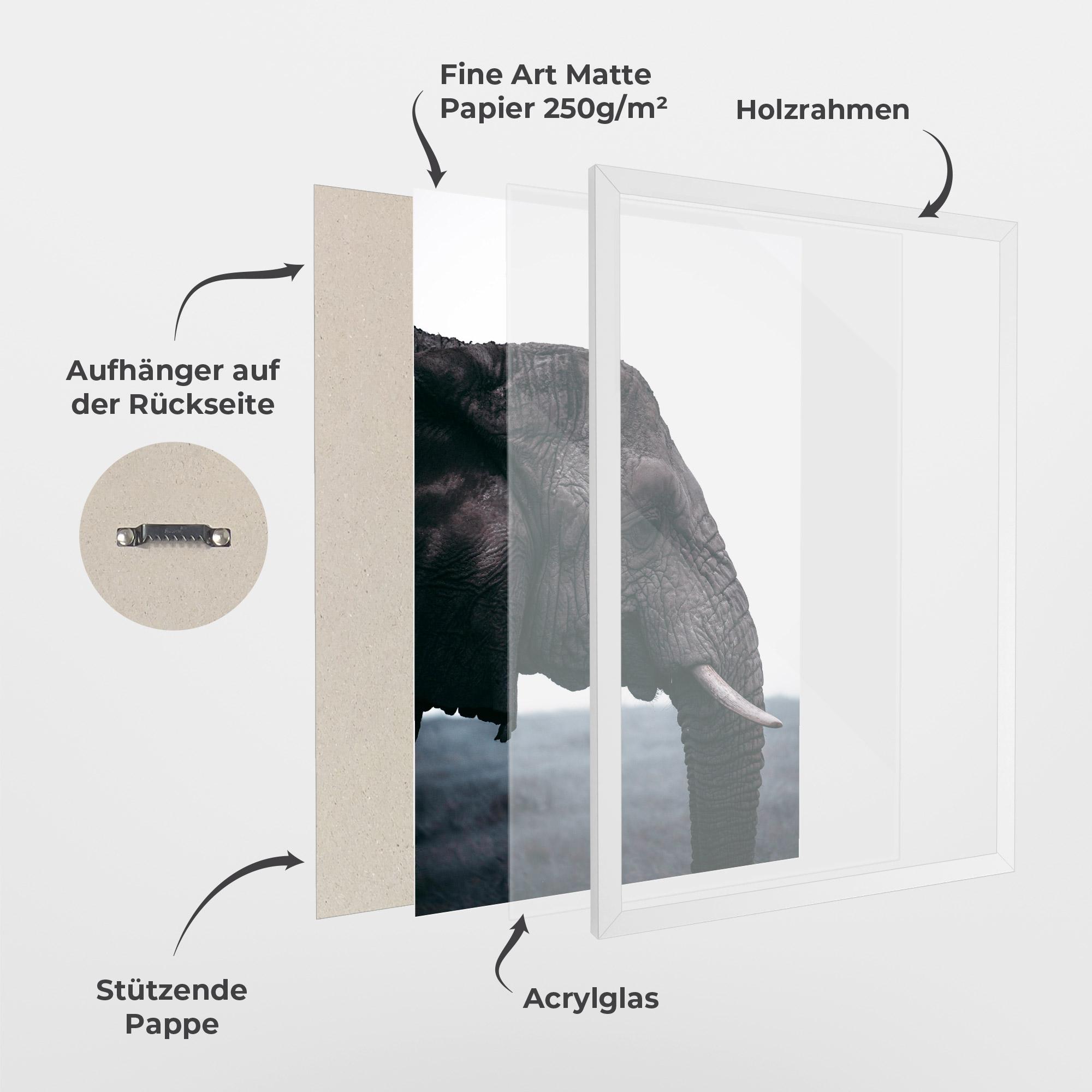 Gerahmte Poster Close Grey Eelephant mockup 1