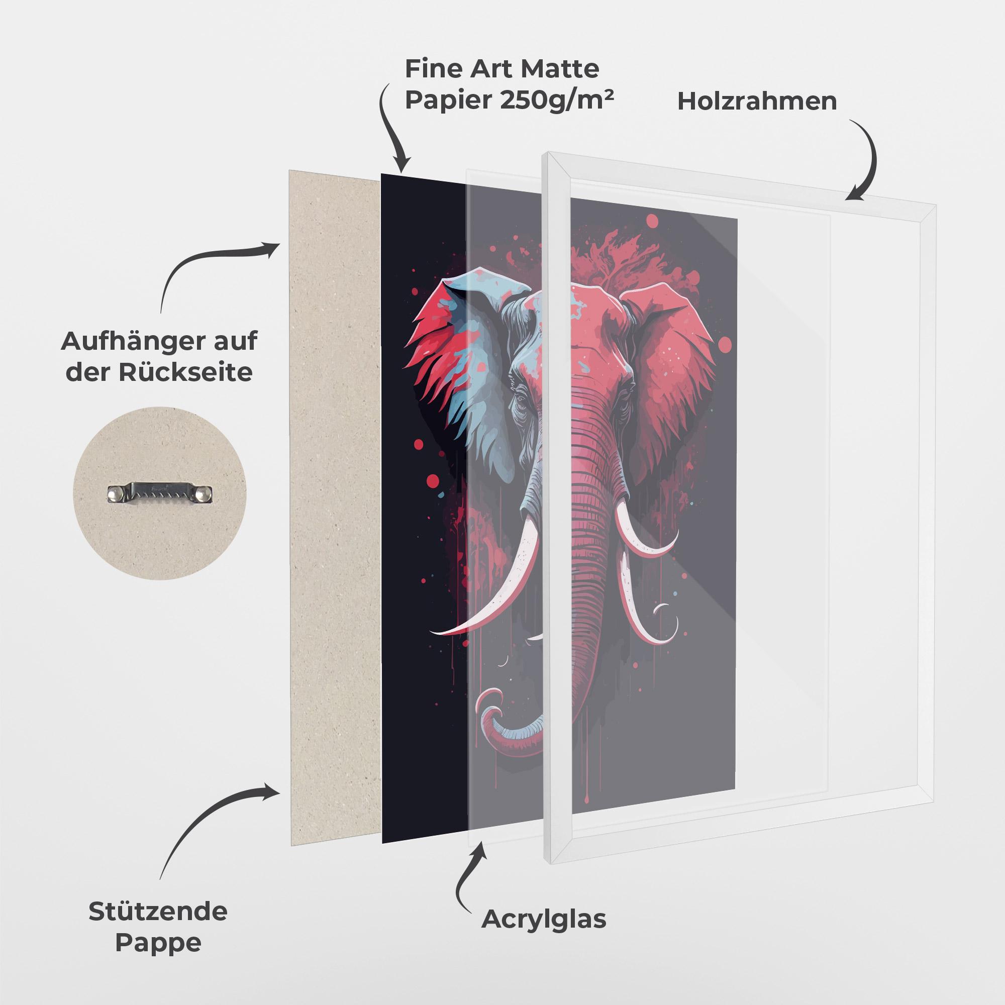 Gerahmte Poster Red Blue Elephant mockup 1
