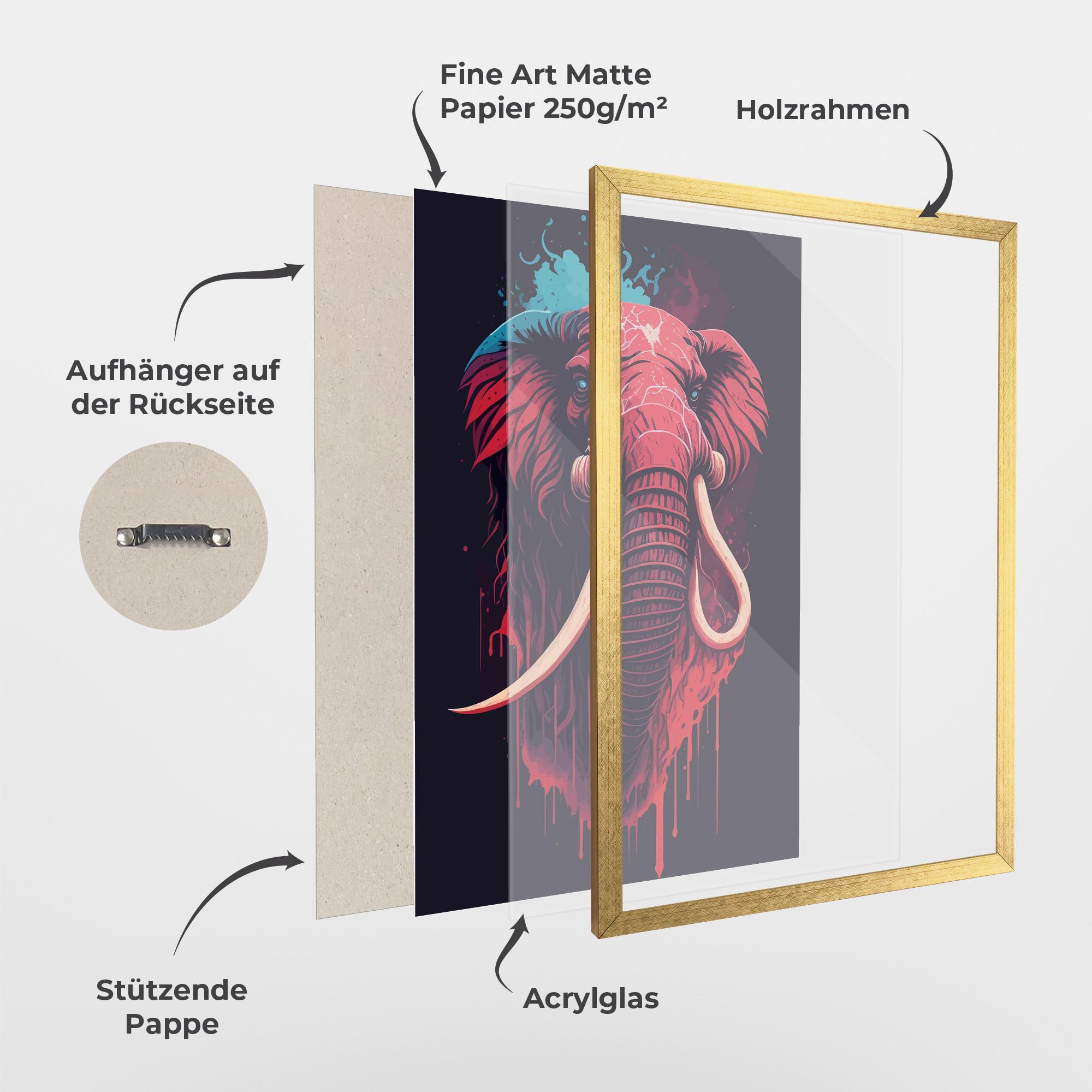 Gerahmte Poster Blue Red Elephant mockup 1