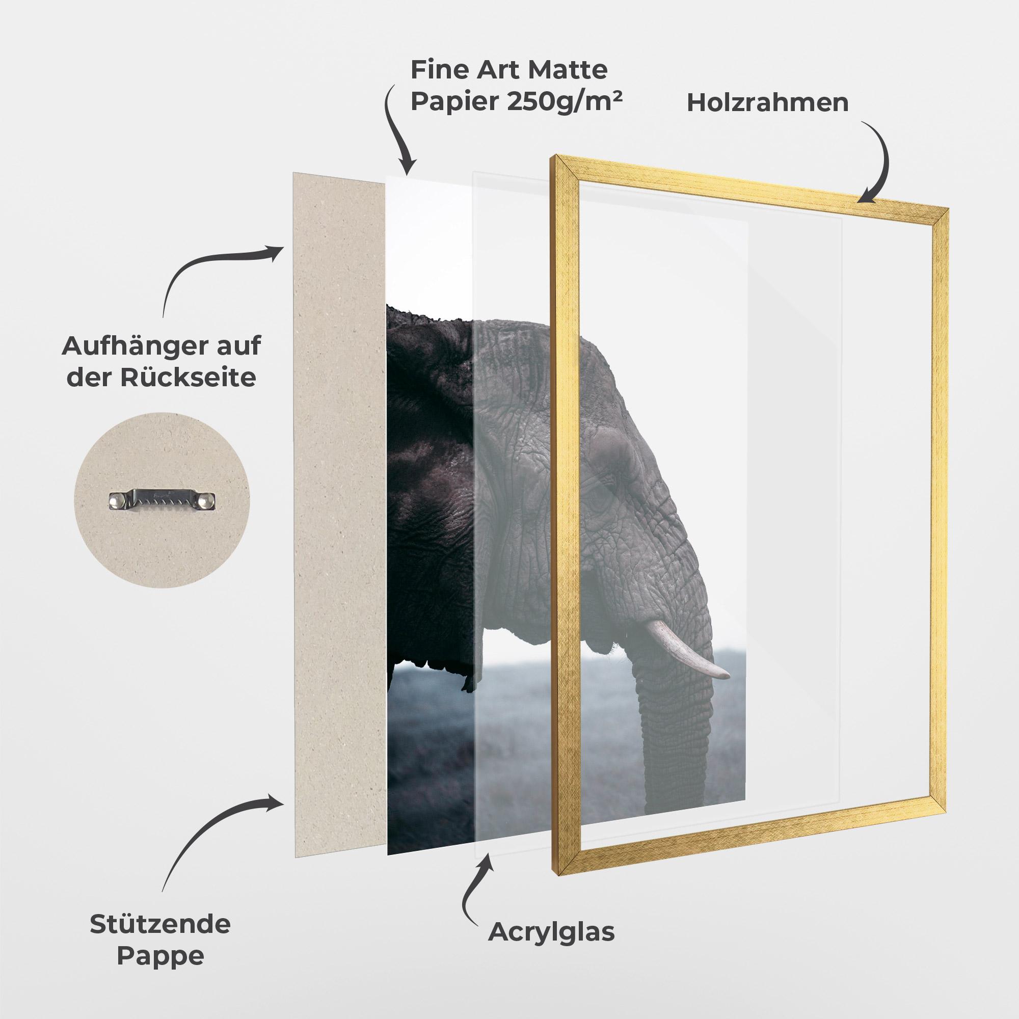 Gerahmte Poster Close Grey Eelephant mockup 1