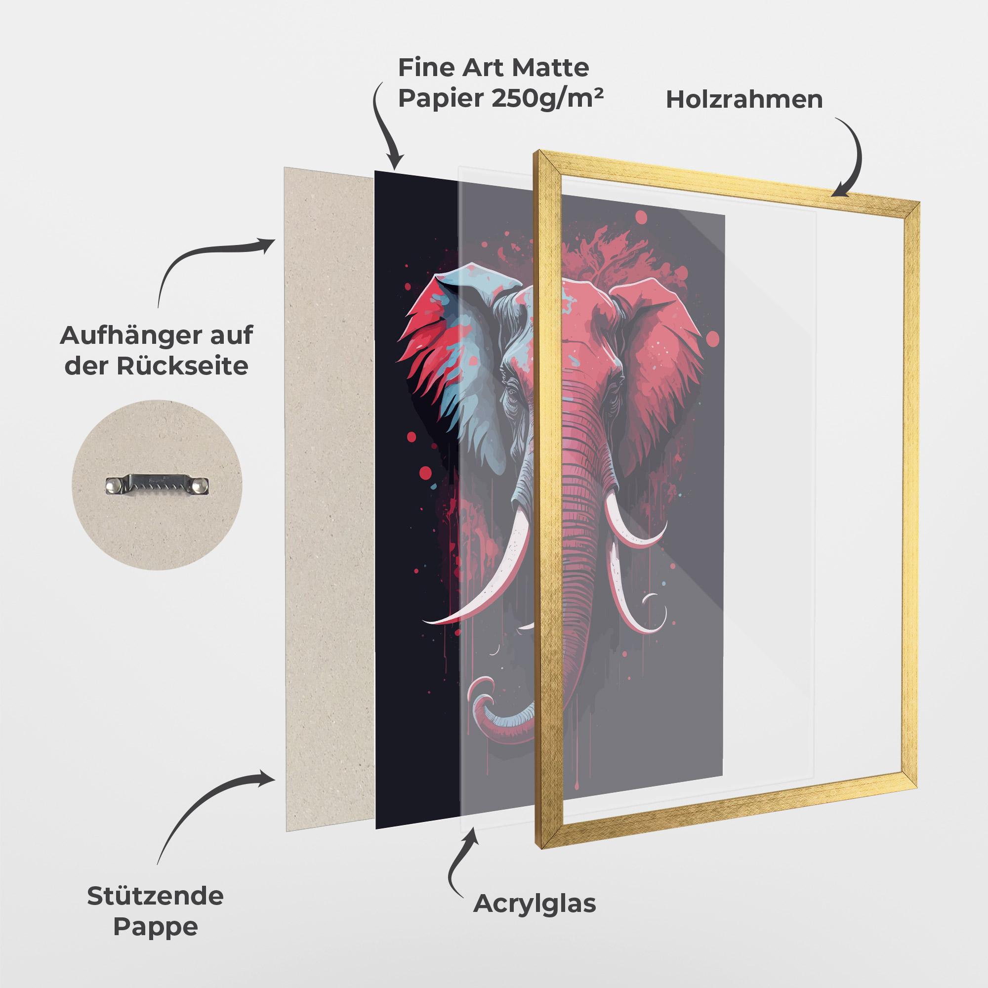 Gerahmte Poster Red Blue Elephant mockup 1