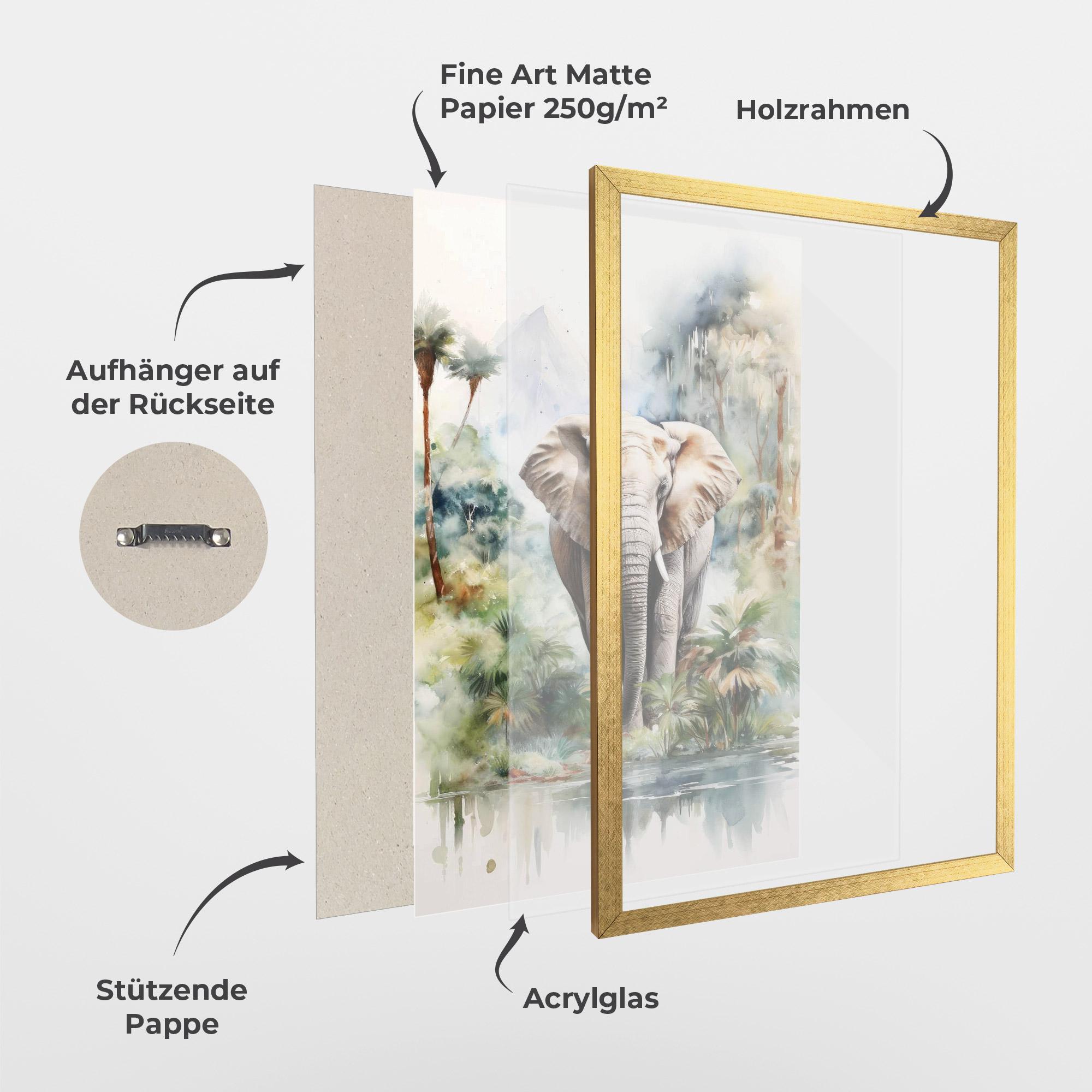 Gerahmte Poster Wild Watercolor Elephant mockup 1