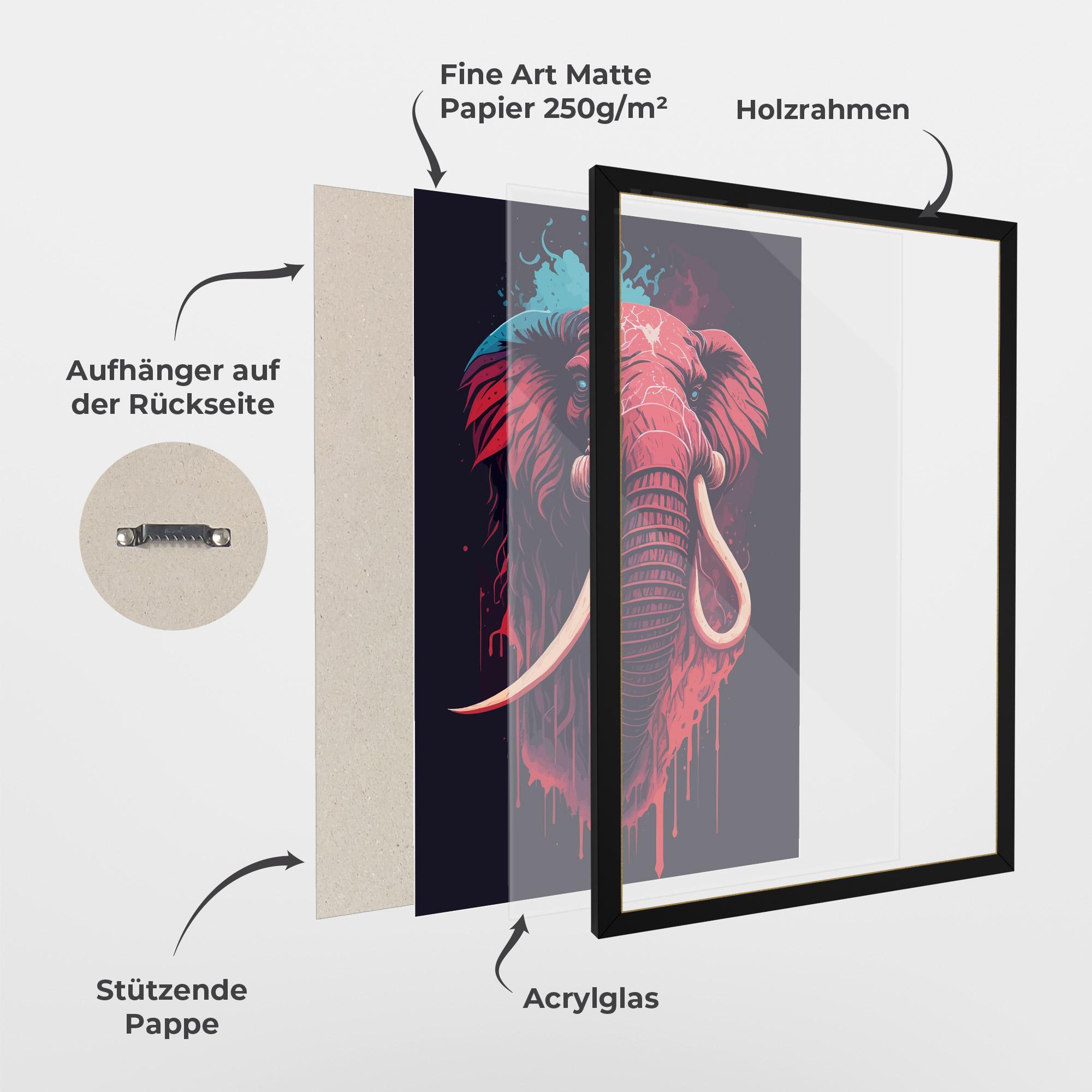 Gerahmte Poster Blue Red Elephant mockup 1