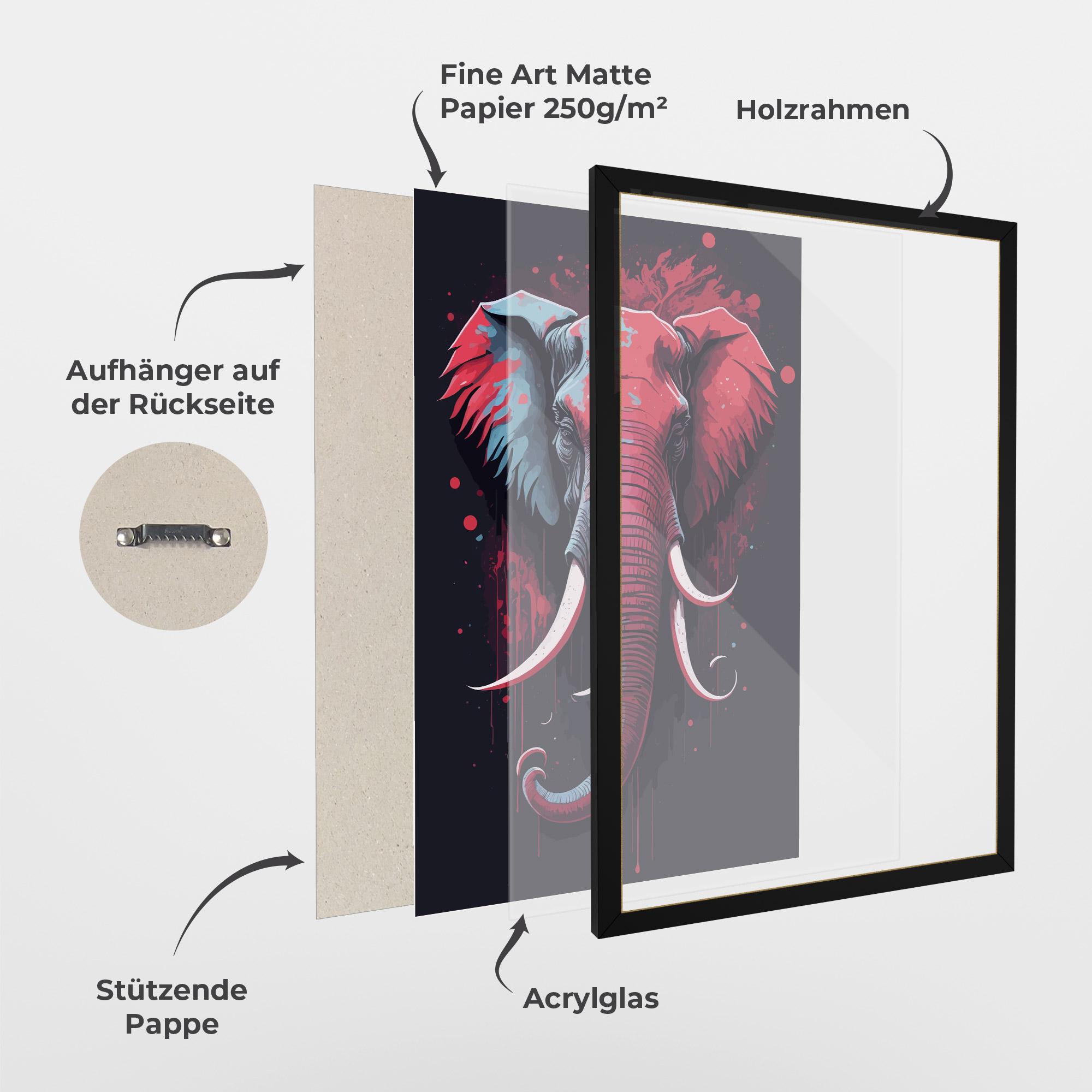 Gerahmte Poster Red Blue Elephant mockup 1
