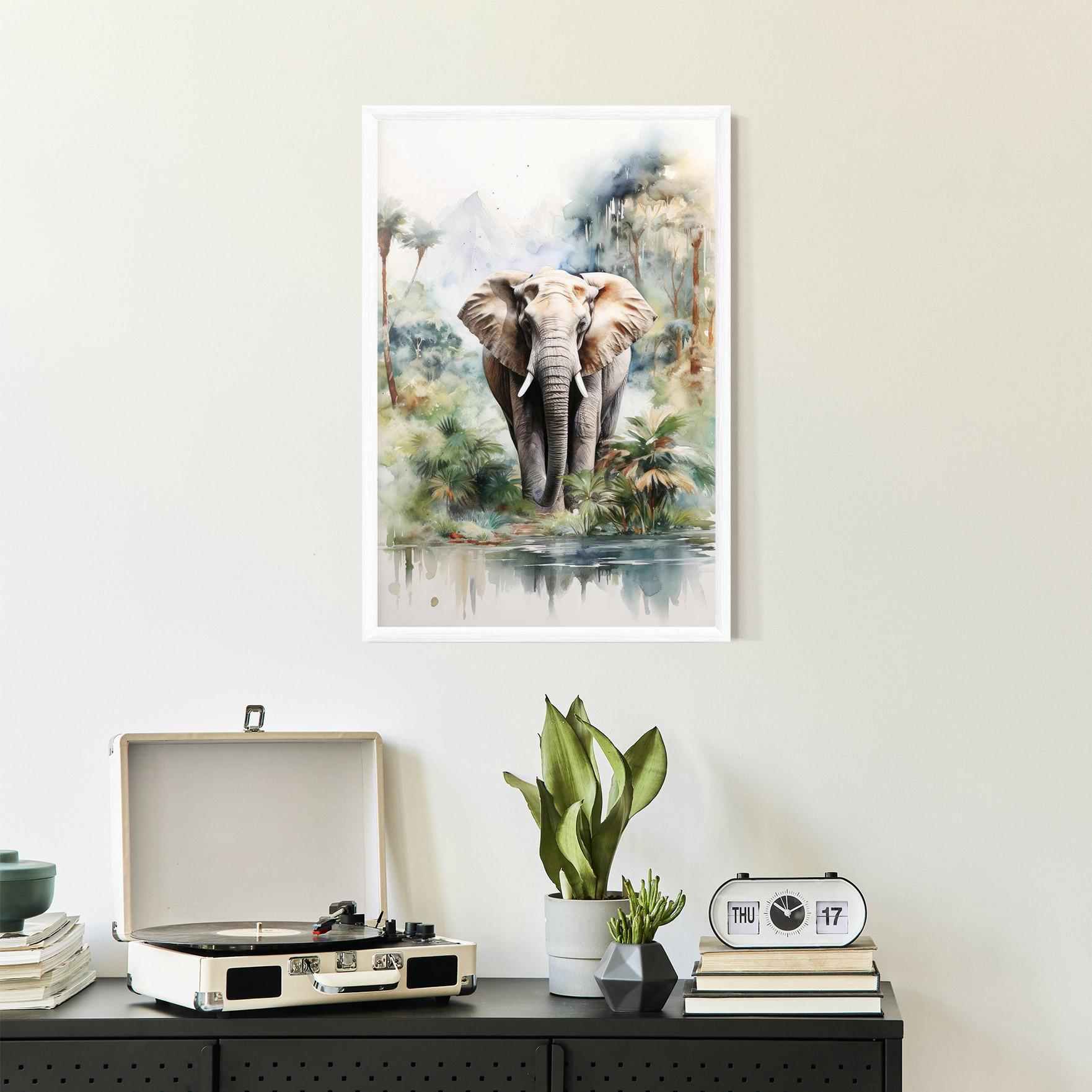 Gerahmte Poster Wild Watercolor Elephant mockup 2