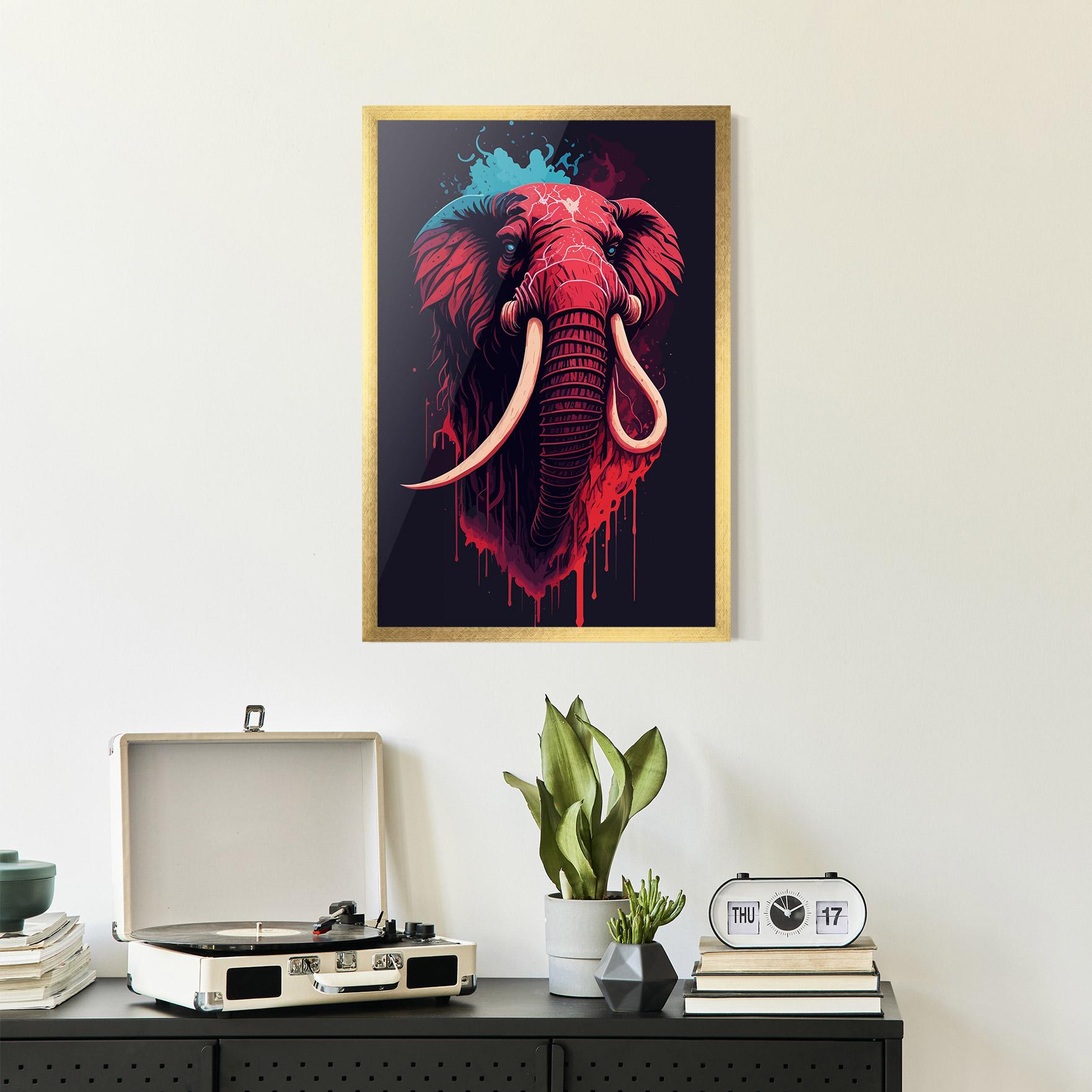 Gerahmte Poster Blue Red Elephant mockup 2