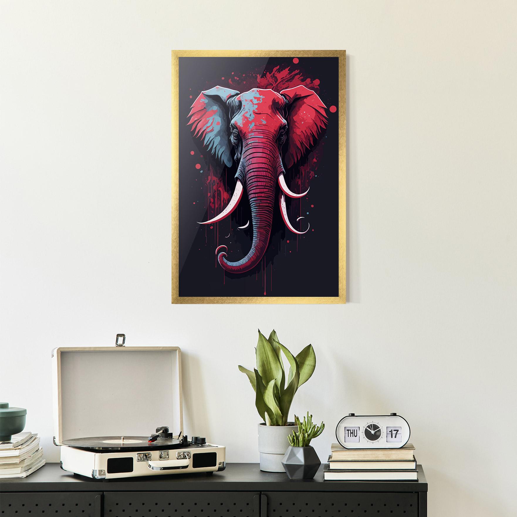 Gerahmte Poster Red Blue Elephant mockup 2
