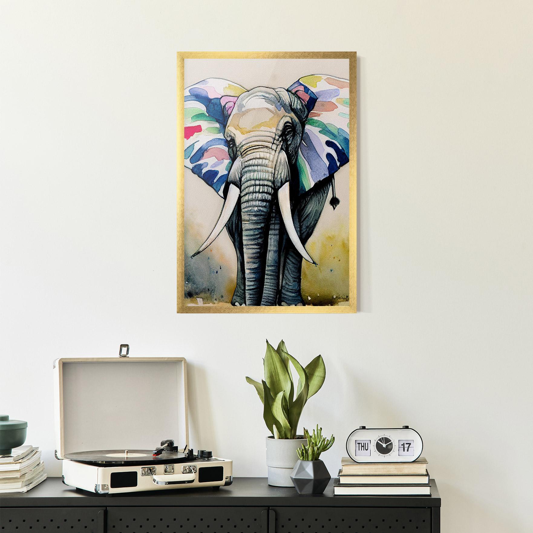 Gerahmte Poster Watercolor Elephant Art mockup 2