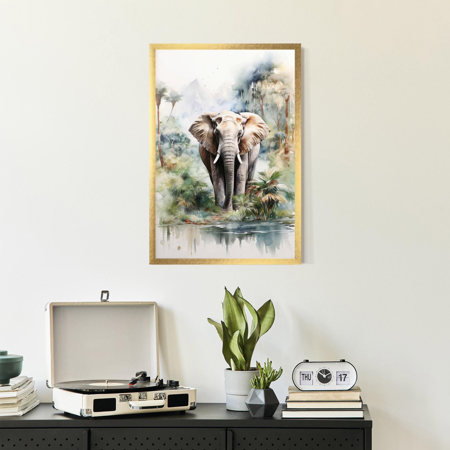 Gerahmte Poster Wild Watercolor Elephant mockup 2