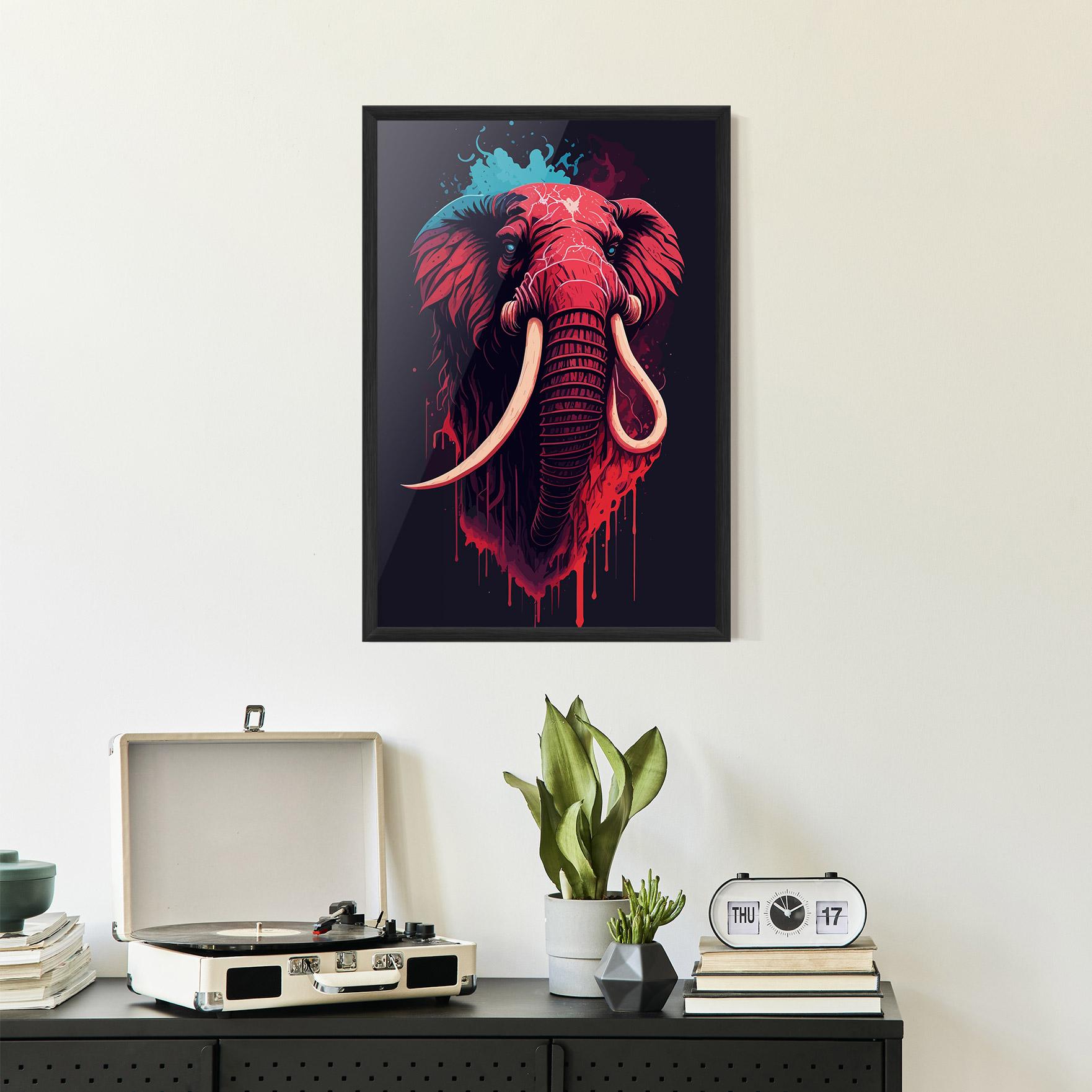 Gerahmte Poster Blue Red Elephant mockup 2