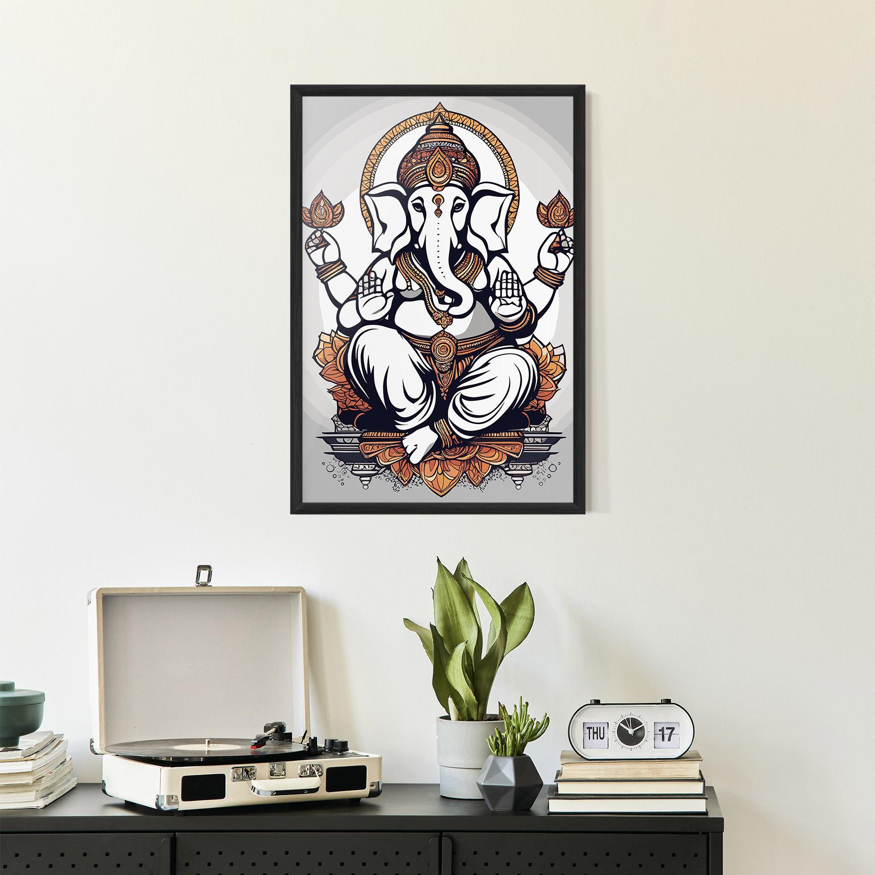 Gerahmte Poster Chaturthi Grey mockup 2