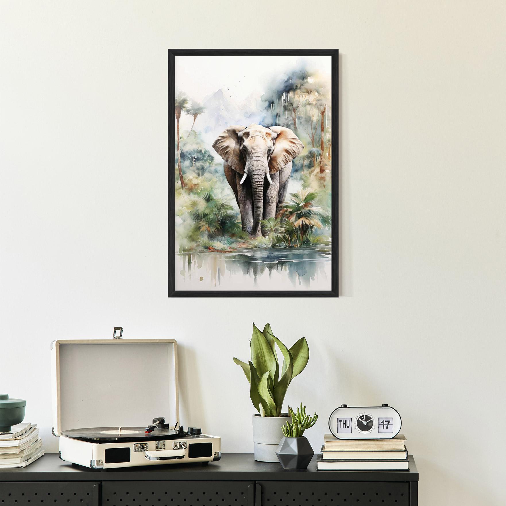 Gerahmte Poster Wild Watercolor Elephant mockup 2