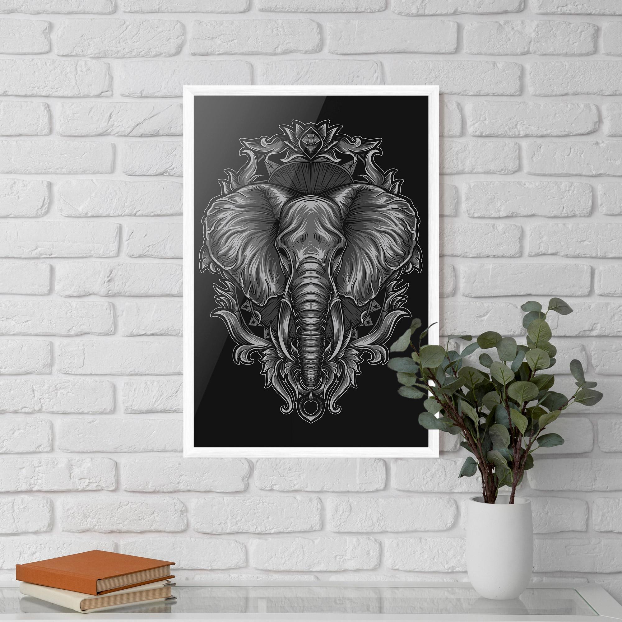 Gerahmte Poster Grey Elephant Head mockup 5