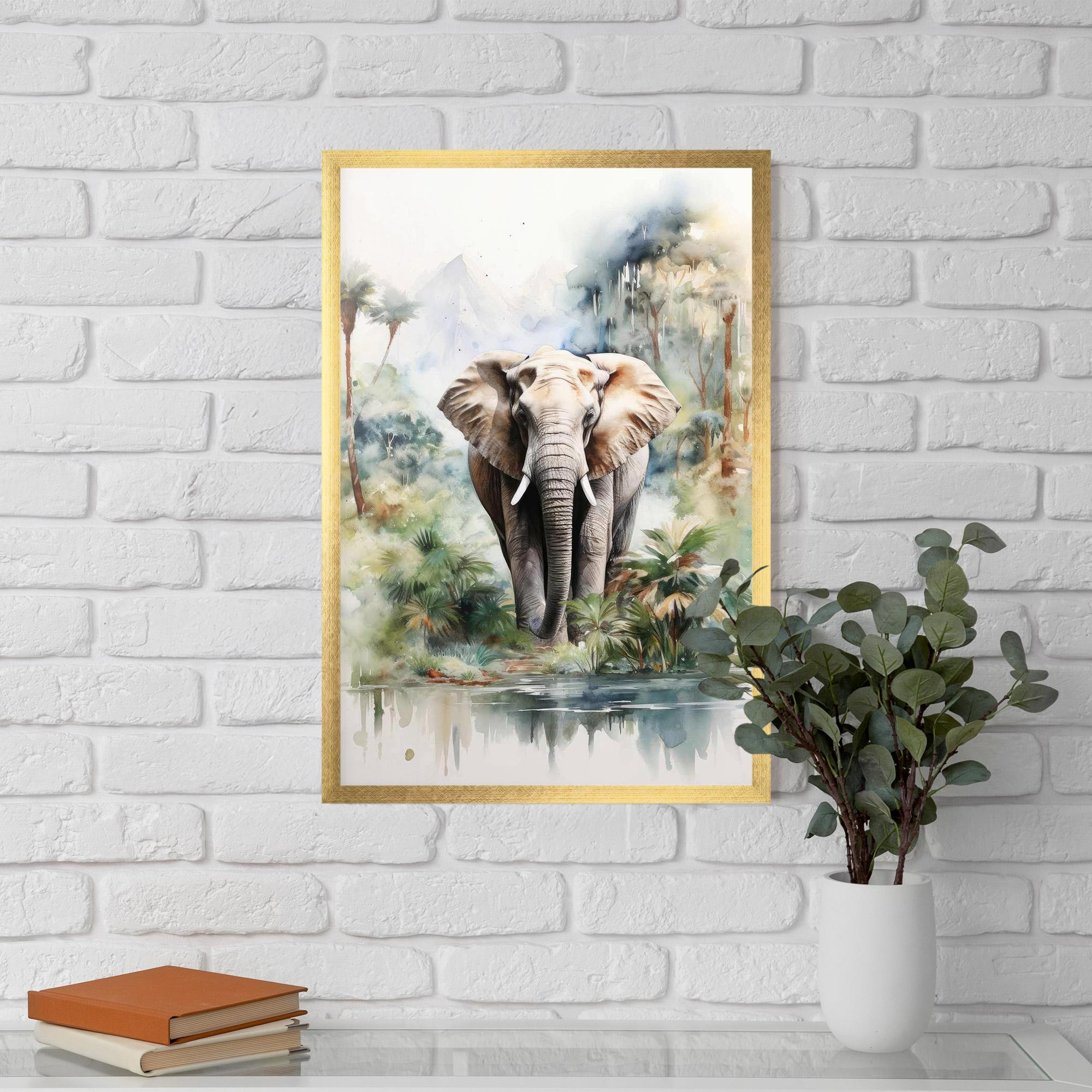 Gerahmte Poster Wild Watercolor Elephant mockup 5