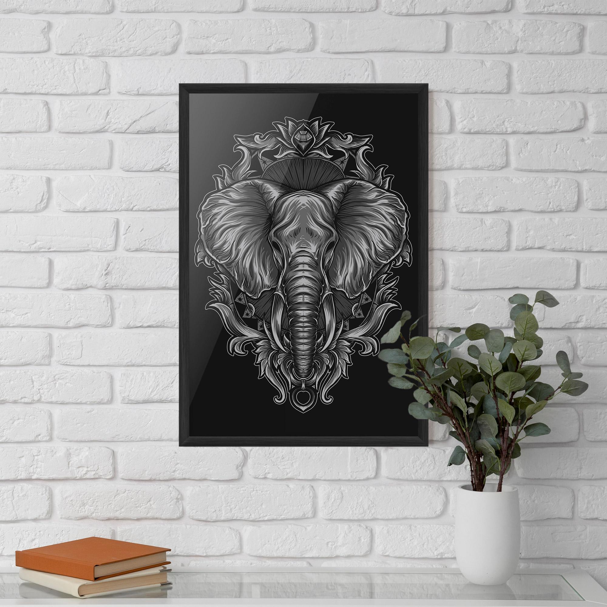 Gerahmte Poster Grey Elephant Head mockup 5