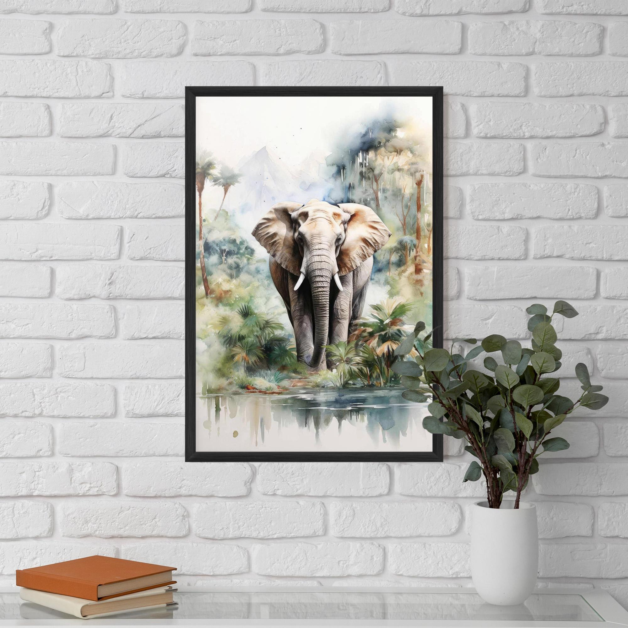 Gerahmte Poster Wild Watercolor Elephant mockup 5