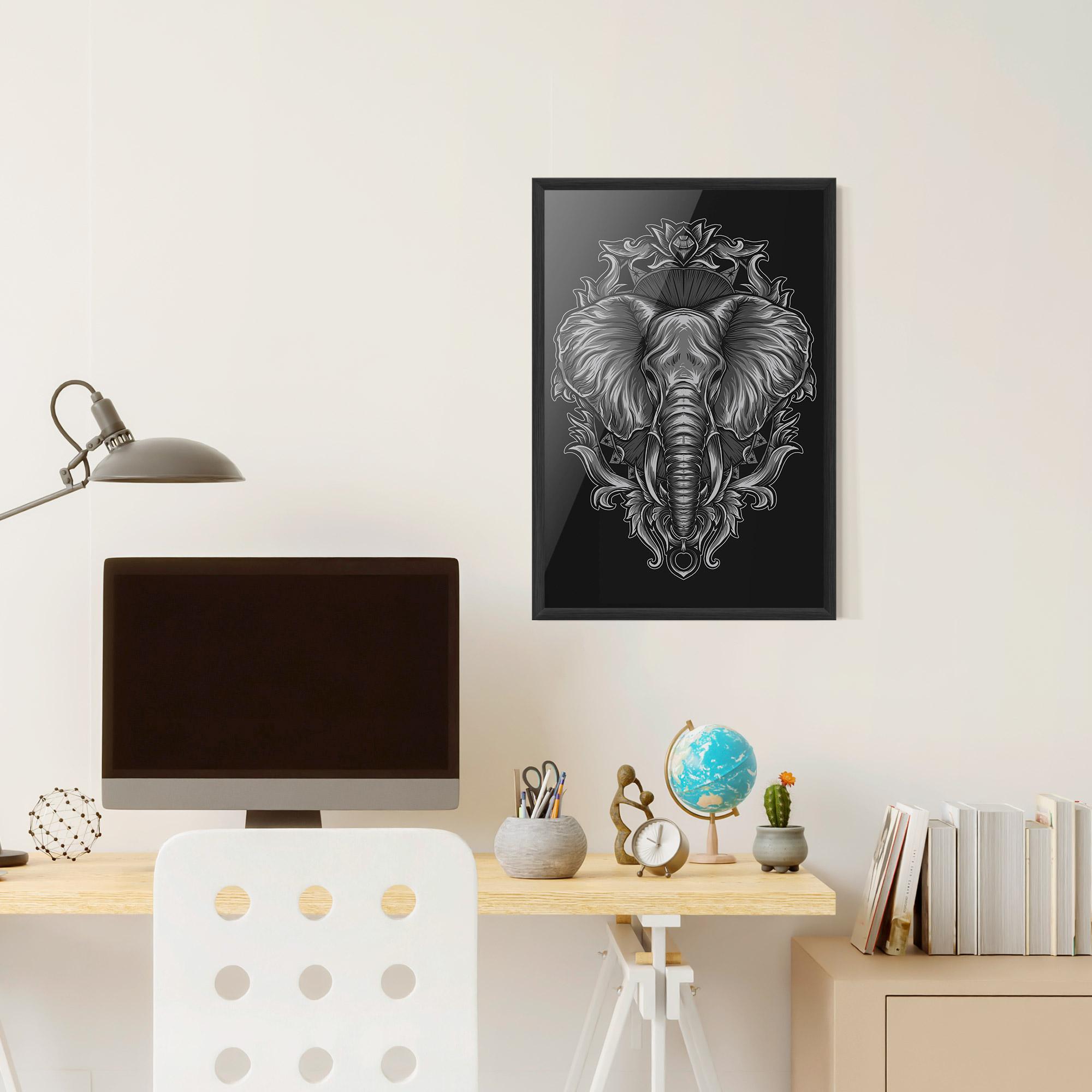 Gerahmte Poster Grey Elephant Head mockup 6