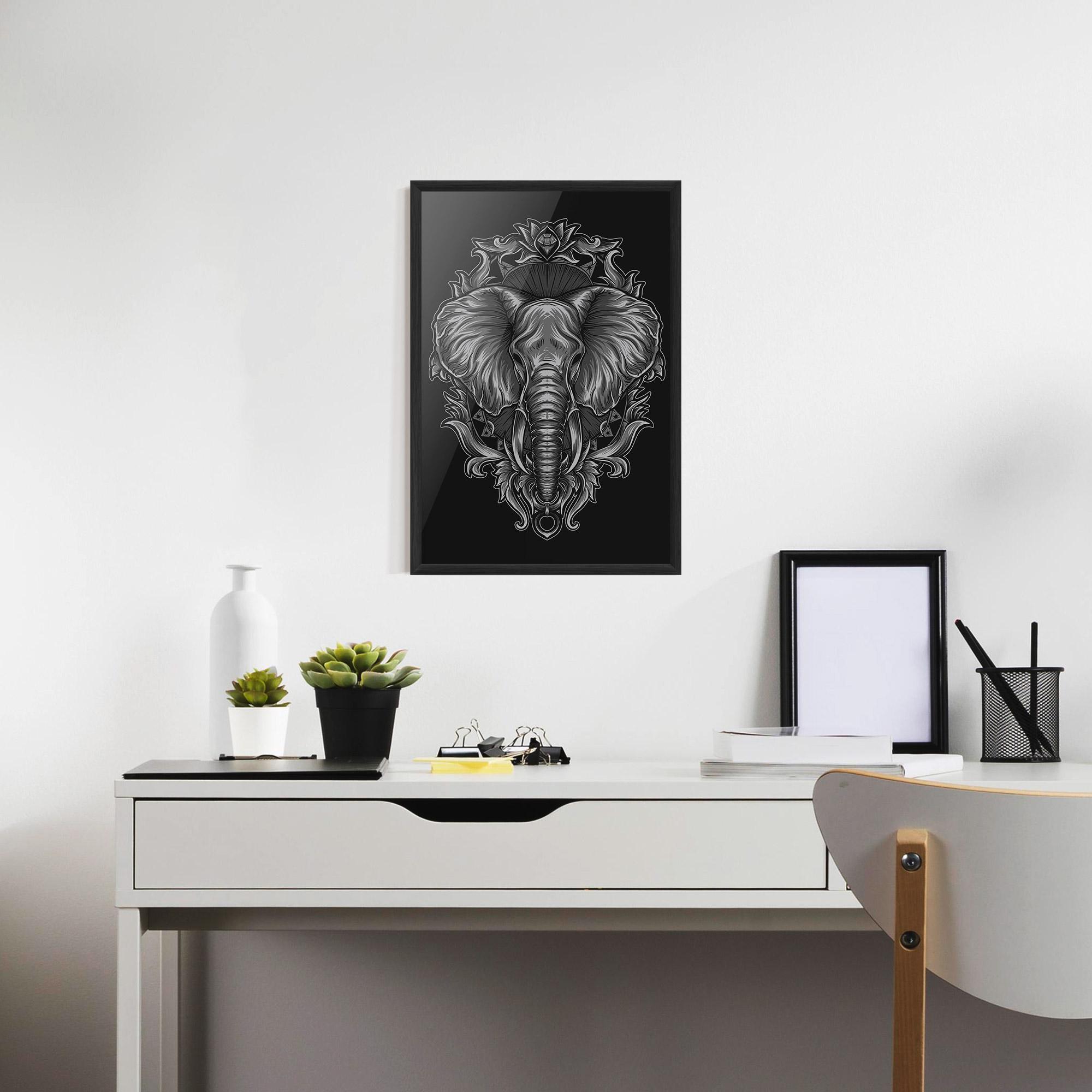 Gerahmte Poster Grey Elephant Head mockup 7