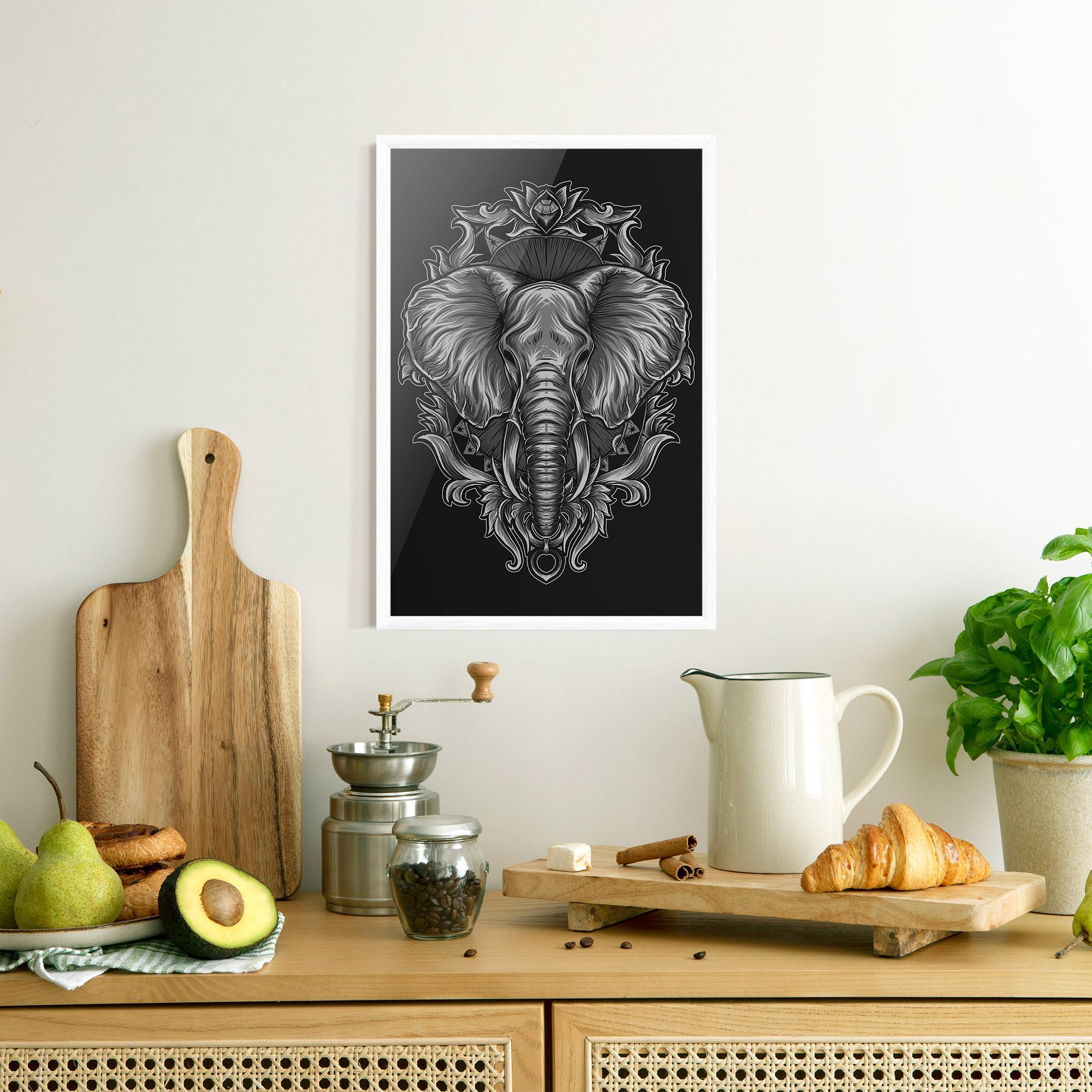 Gerahmte Poster Grey Elephant Head mockup 8
