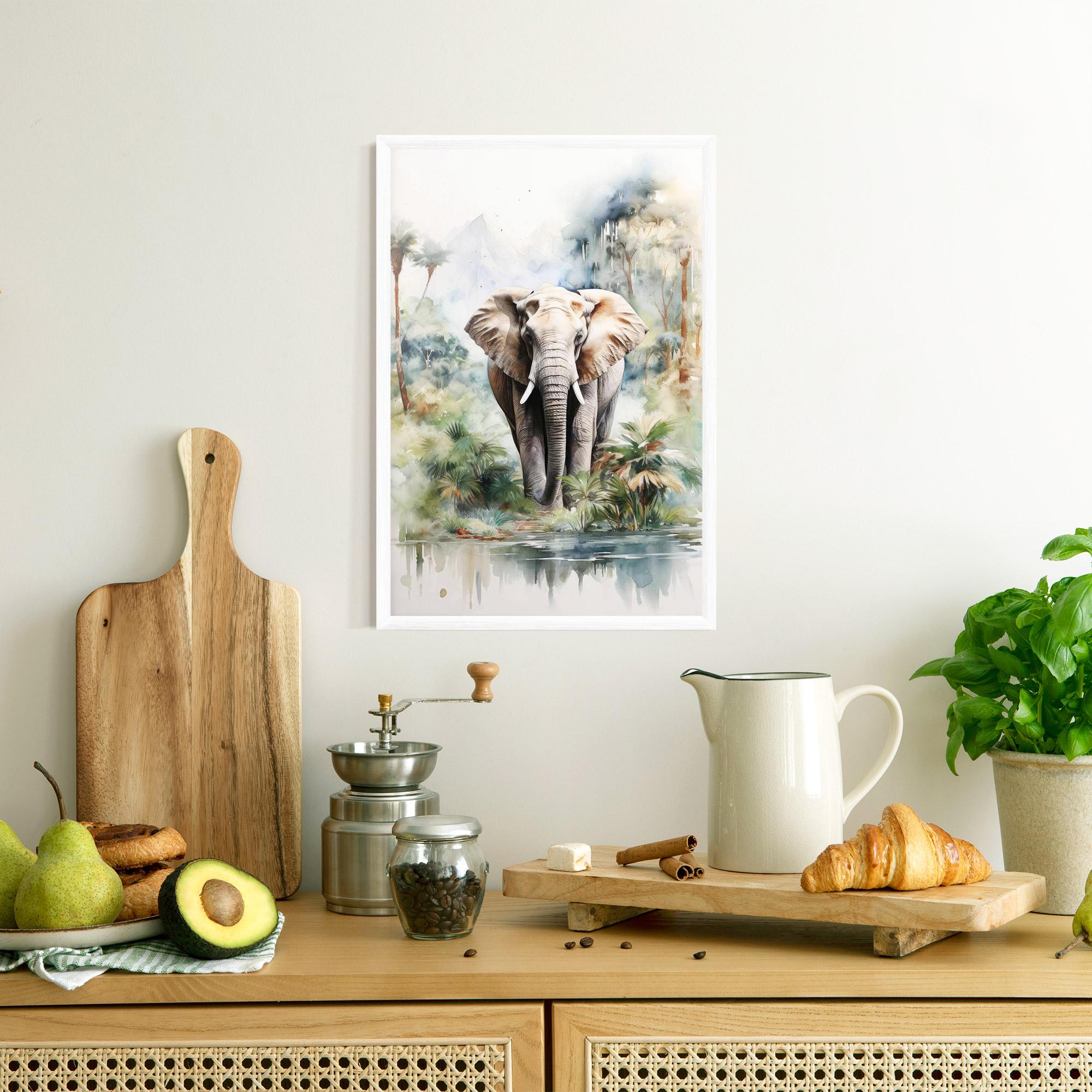 Gerahmte Poster Wild Watercolor Elephant mockup 8