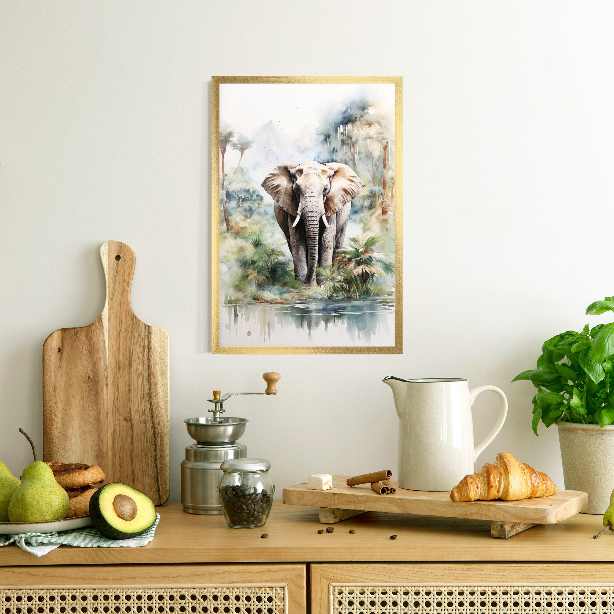 Gerahmte Poster Wild Watercolor Elephant mockup 8