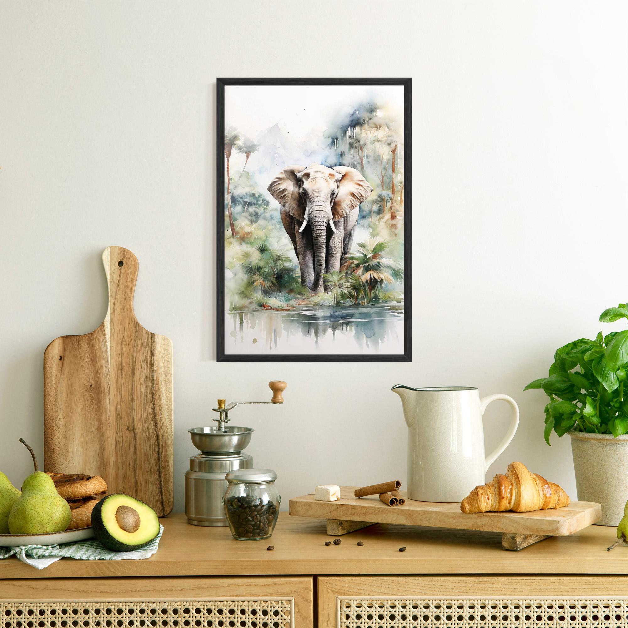 Gerahmte Poster Wild Watercolor Elephant mockup 8