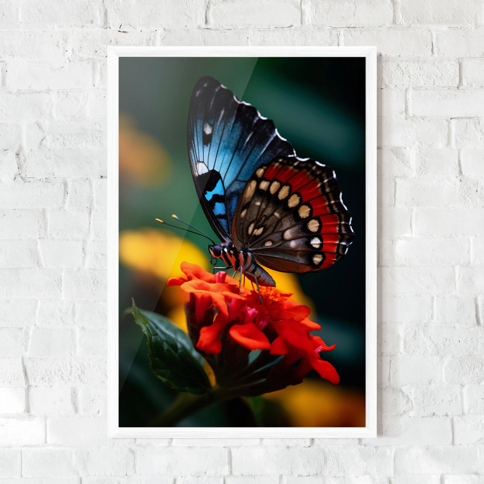 Gerahmte Poster Blue Red Butterfly mockup 0