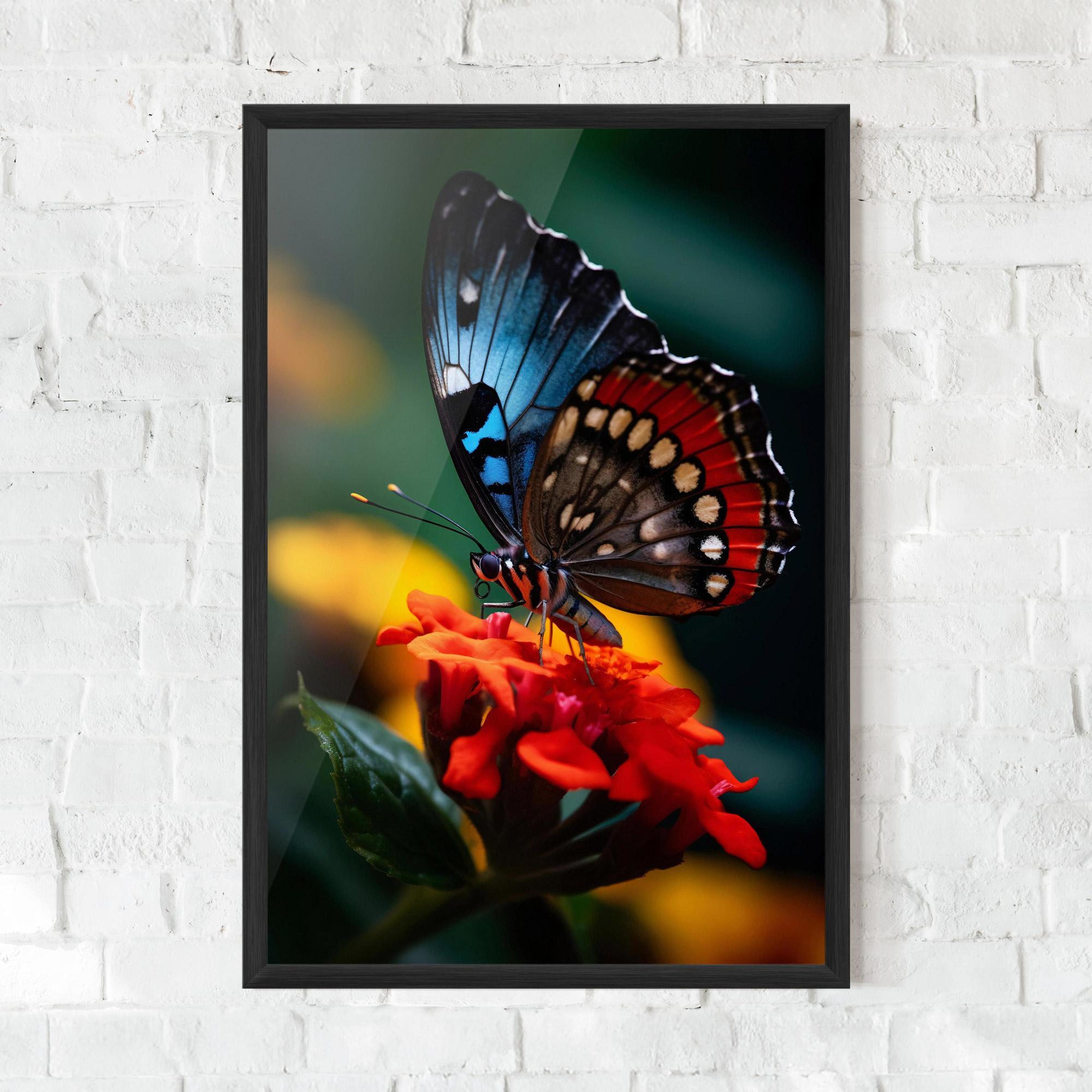Gerahmte Poster Blue Red Butterfly mockup 0