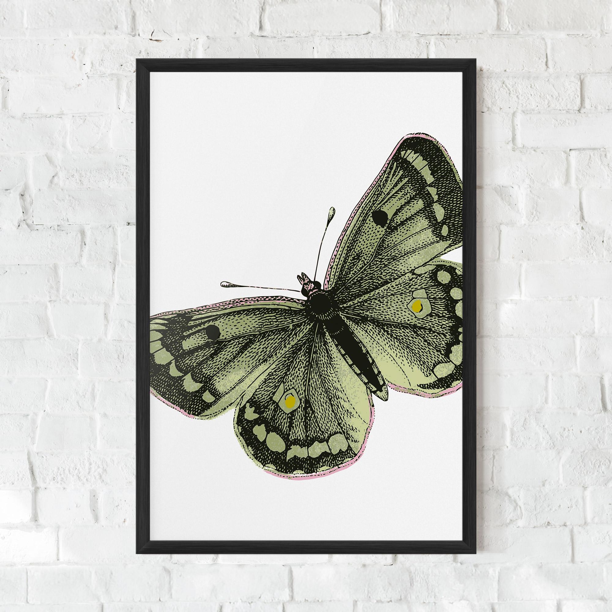 Gerahmte Poster Grey Yellow Butterfly mockup 0