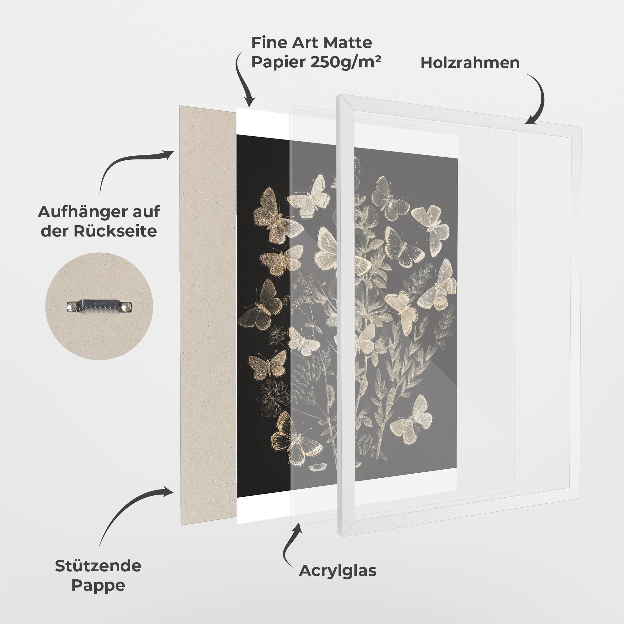 Gerahmte Poster Grey Butterflies mockup 1