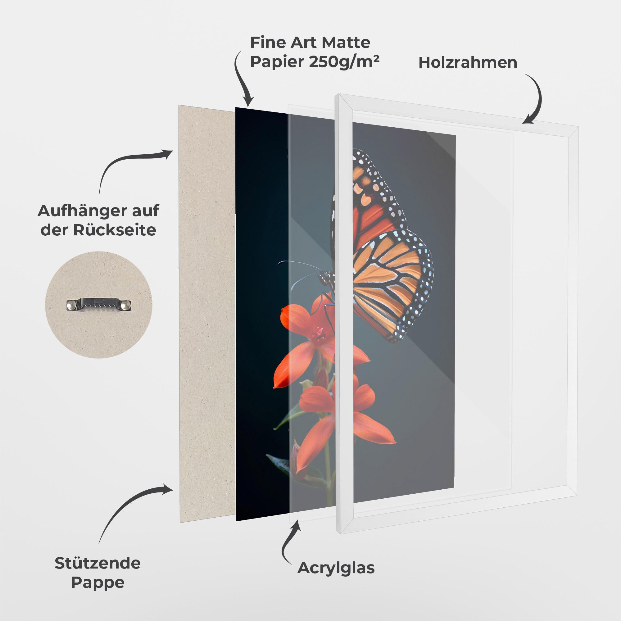 Gerahmte Poster Red Flower Butterfly mockup 1