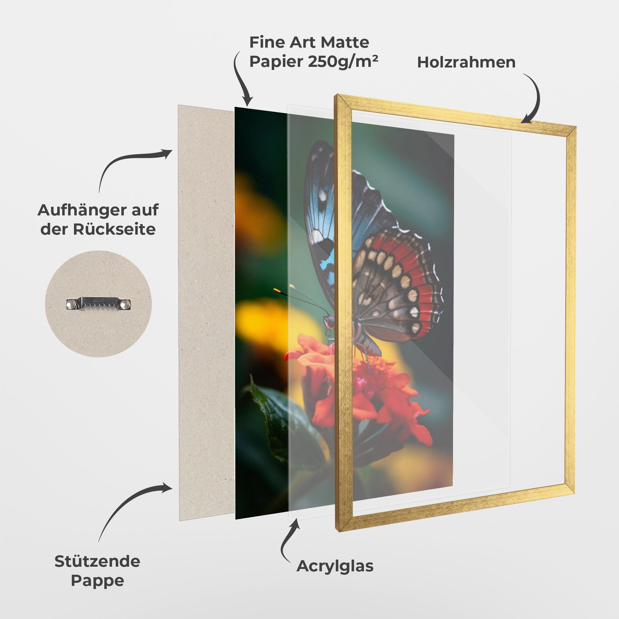 Gerahmte Poster Blue Red Butterfly mockup 1