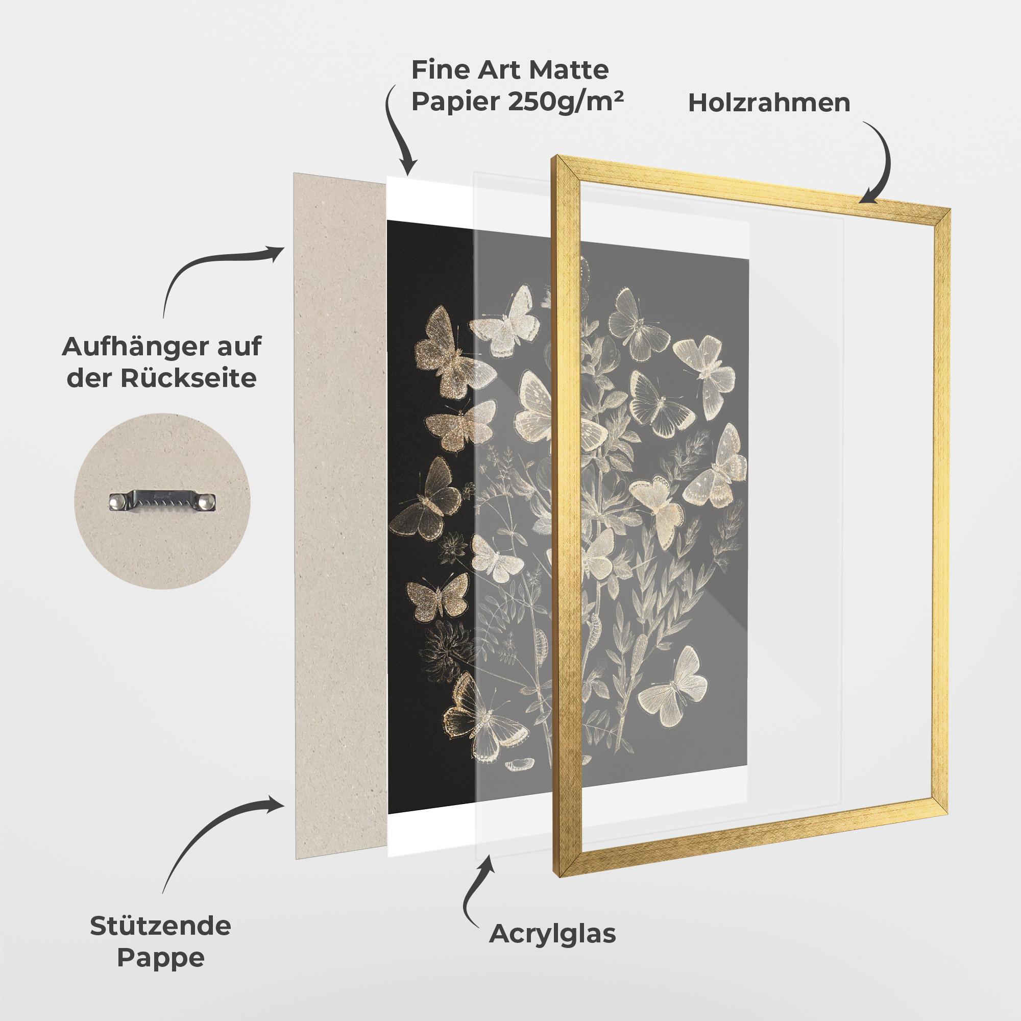Gerahmte Poster Grey Butterflies mockup 1