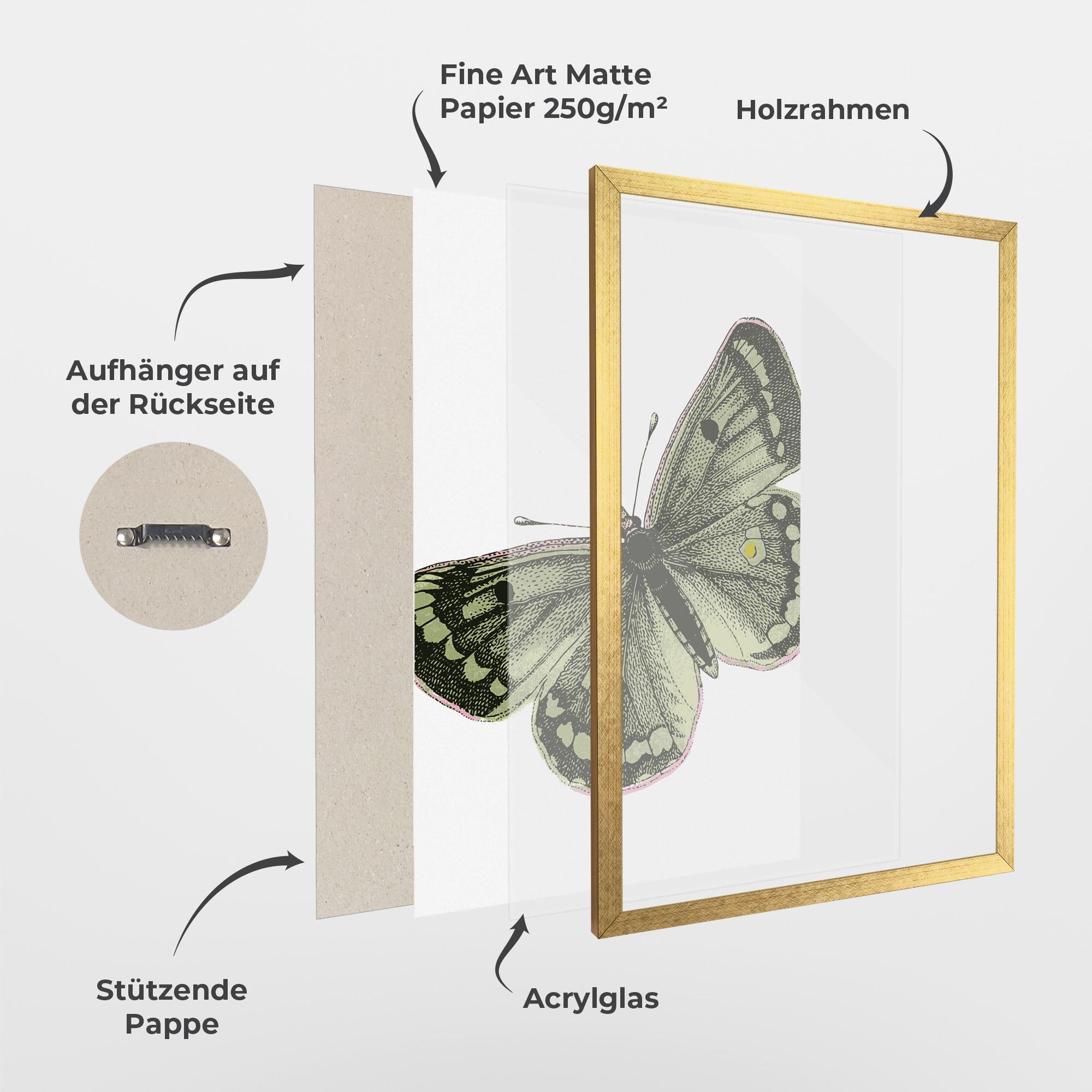 Gerahmte Poster Grey Yellow Butterfly mockup 1