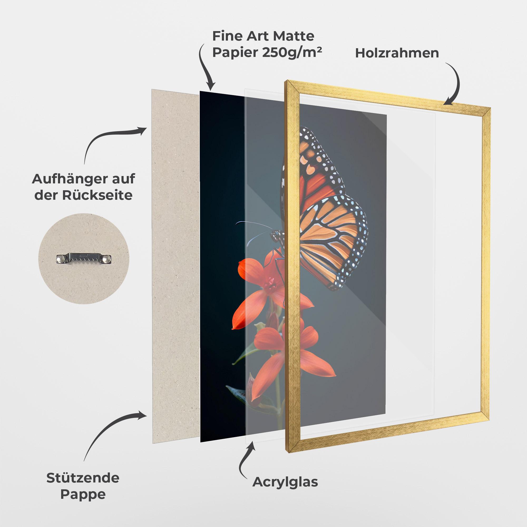 Gerahmte Poster Red Flower Butterfly mockup 1