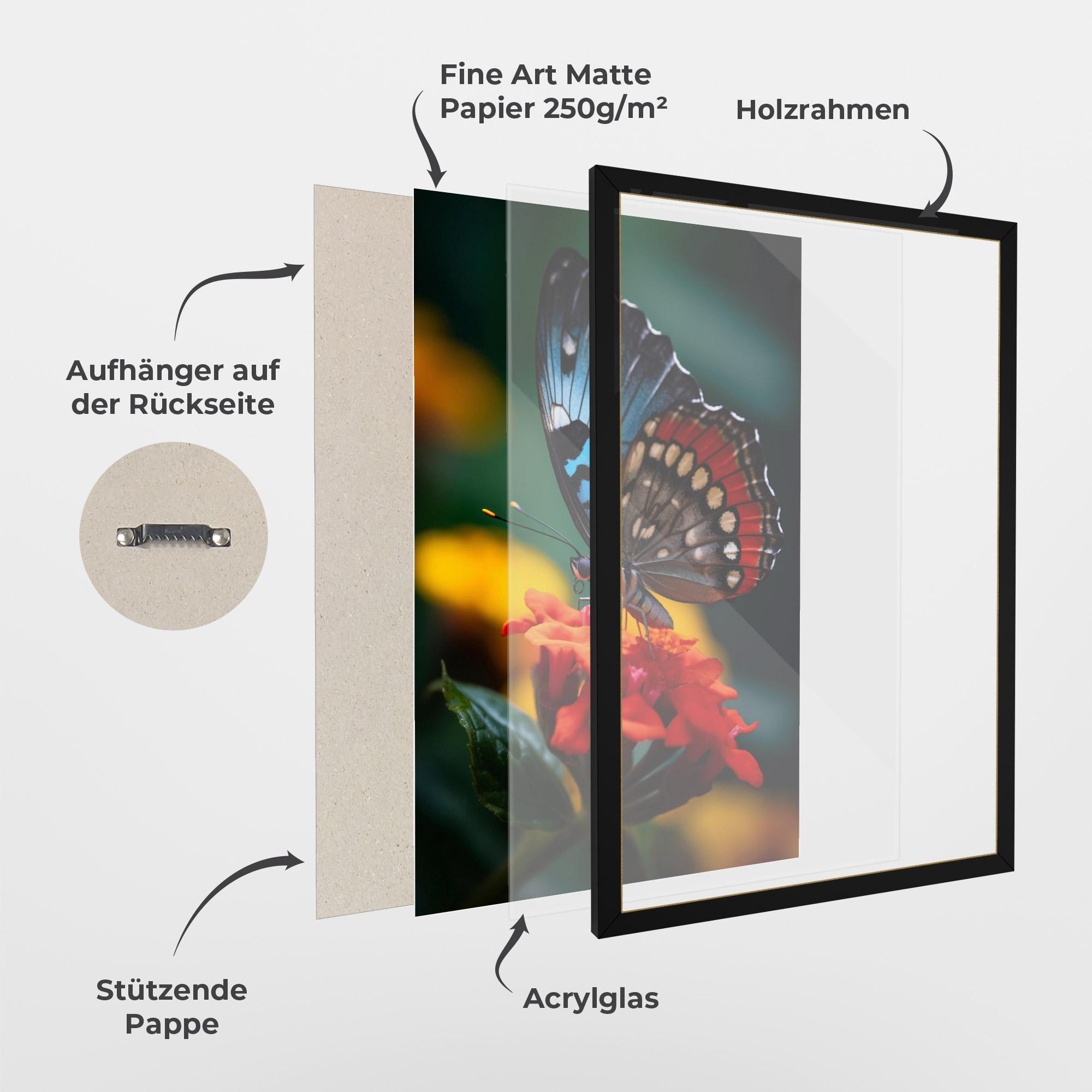 Gerahmte Poster Blue Red Butterfly mockup 1