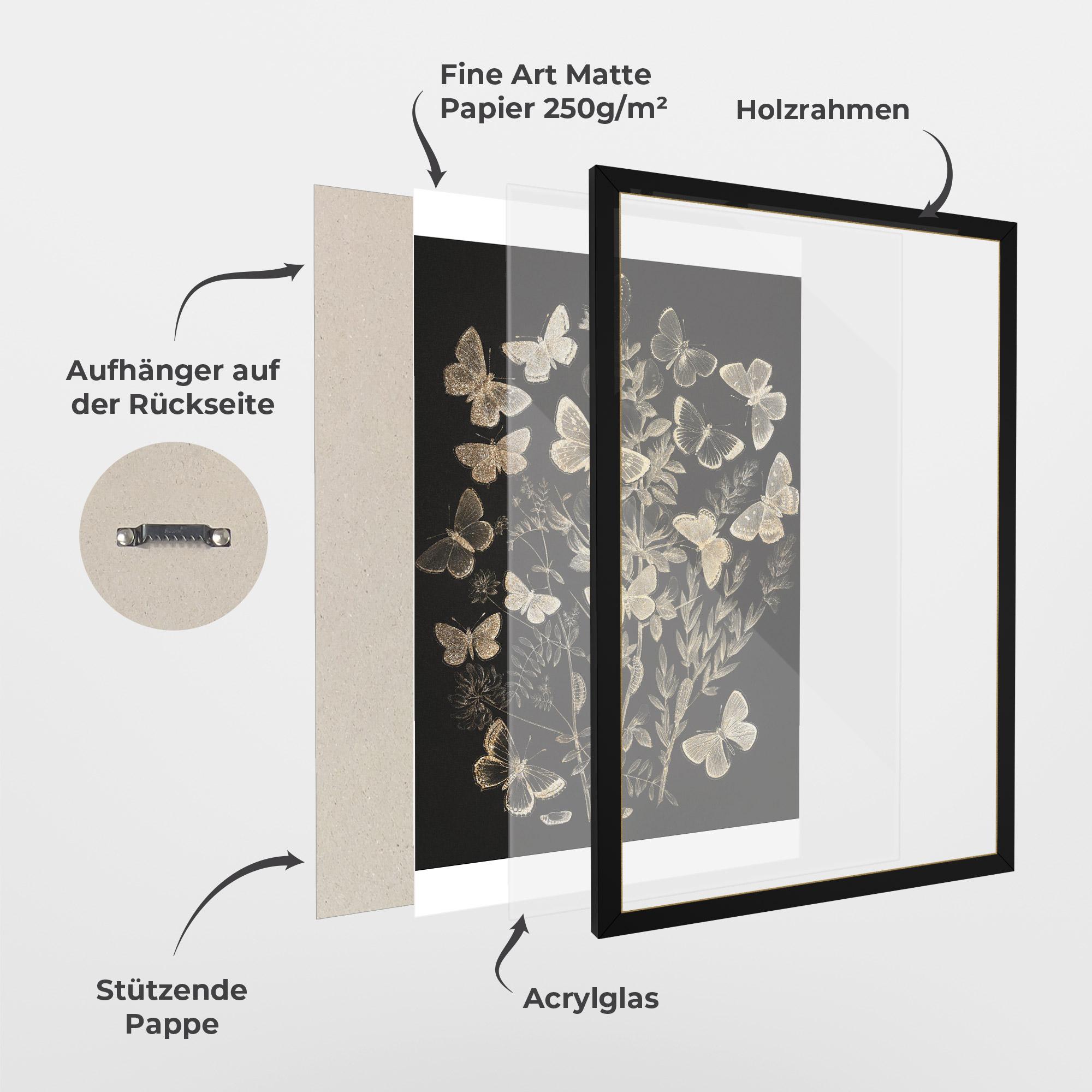Gerahmte Poster Grey Butterflies mockup 1