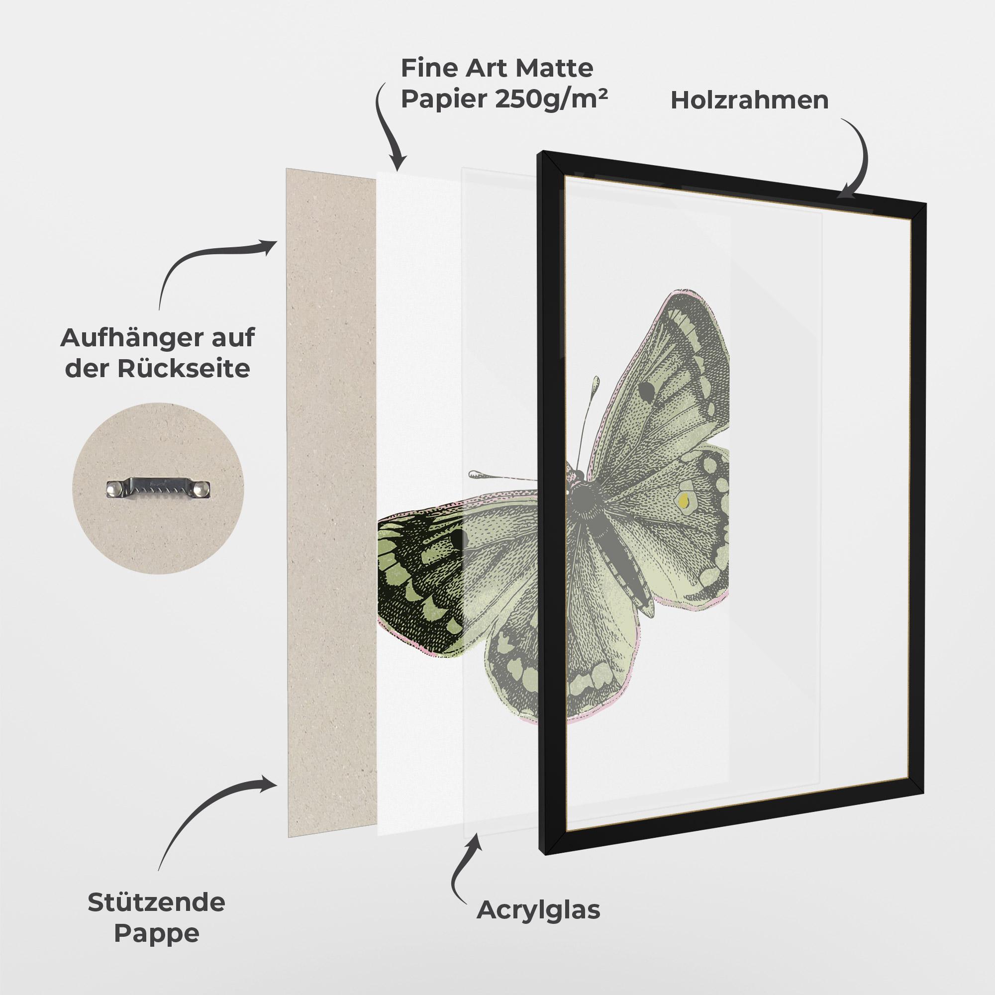 Gerahmte Poster Grey Yellow Butterfly mockup 1