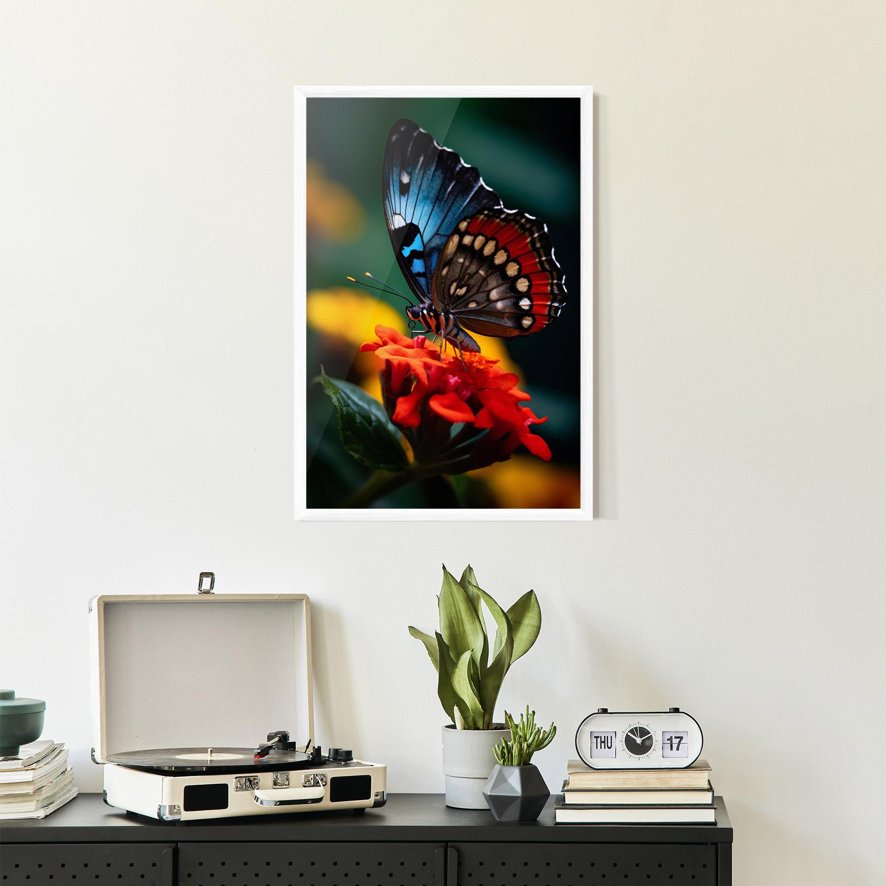 Gerahmte Poster Blue Red Butterfly mockup 2