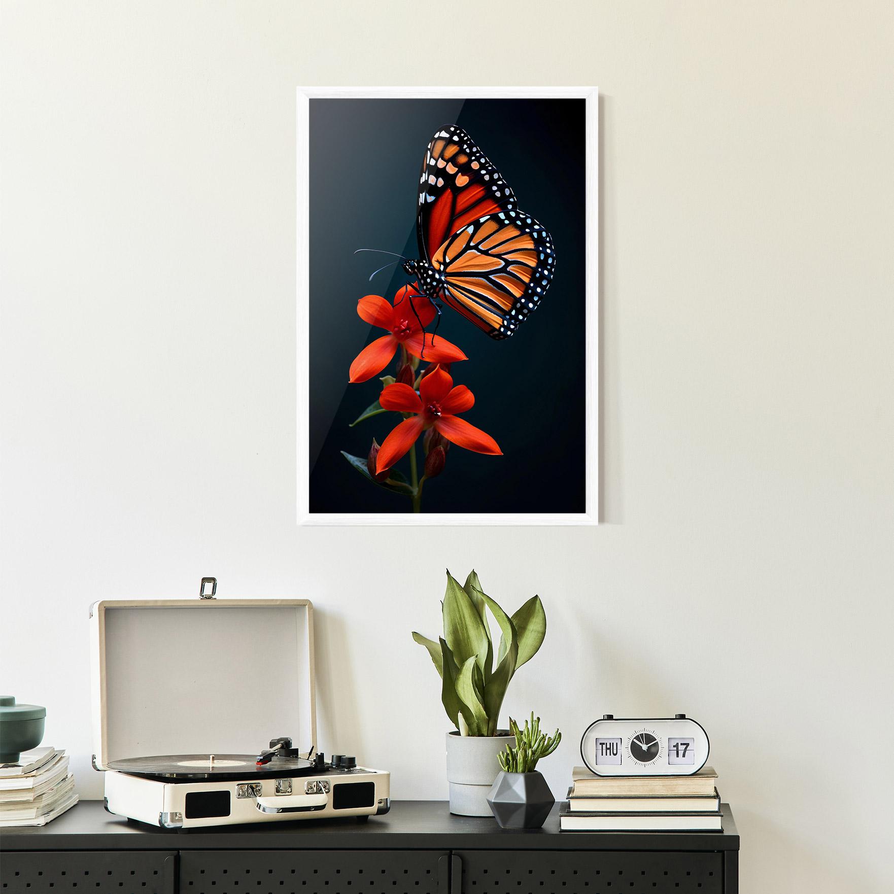 Gerahmte Poster Red Flower Butterfly mockup 2
