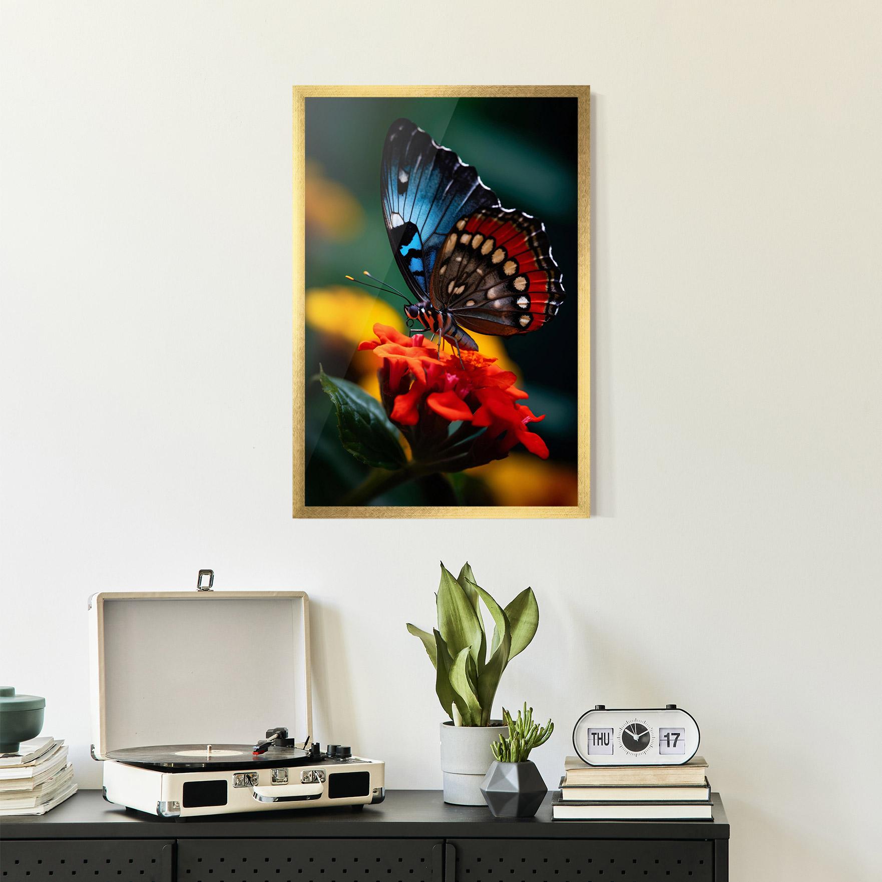 Gerahmte Poster Blue Red Butterfly mockup 2