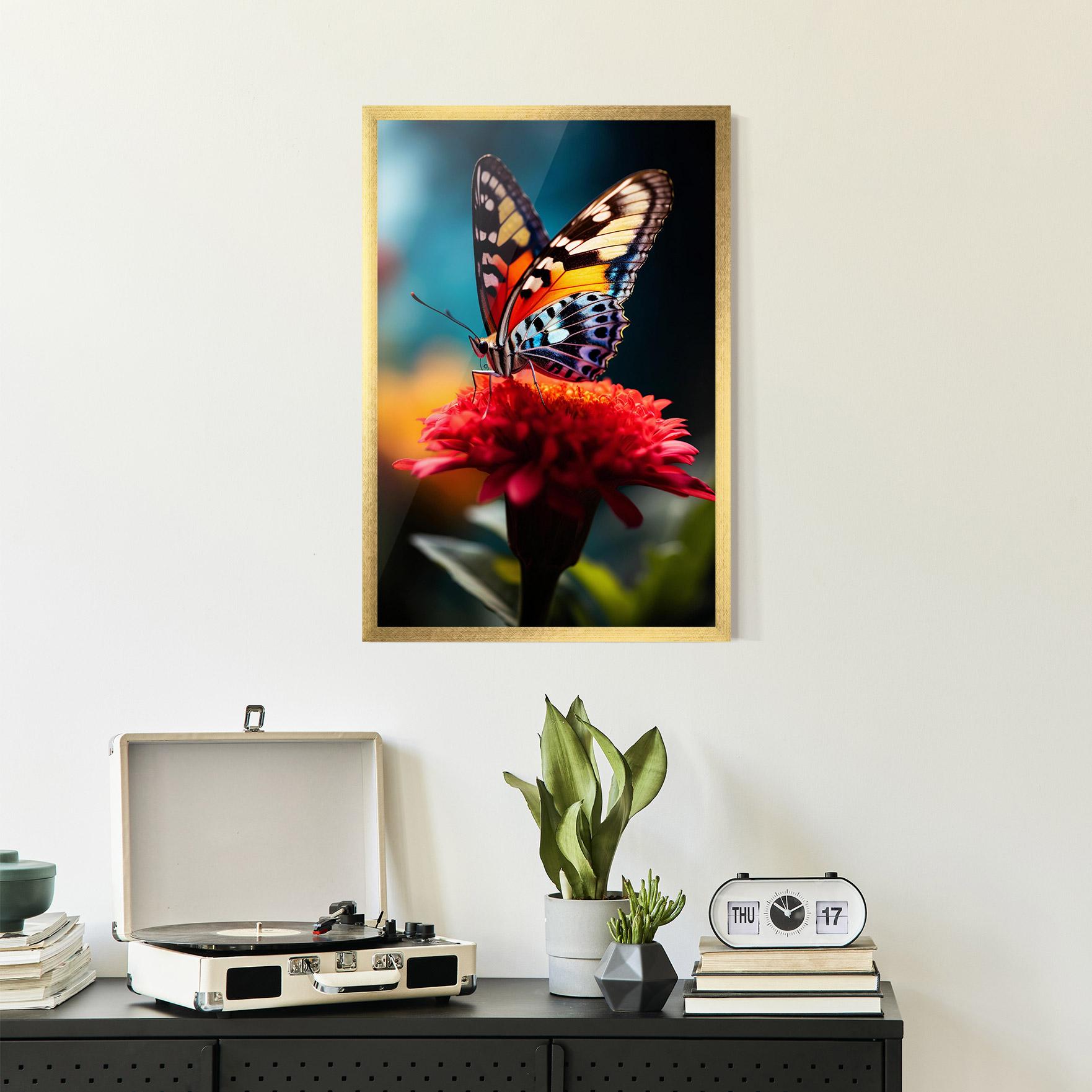 Gerahmte Poster Blue Yellow Butterfly mockup 2