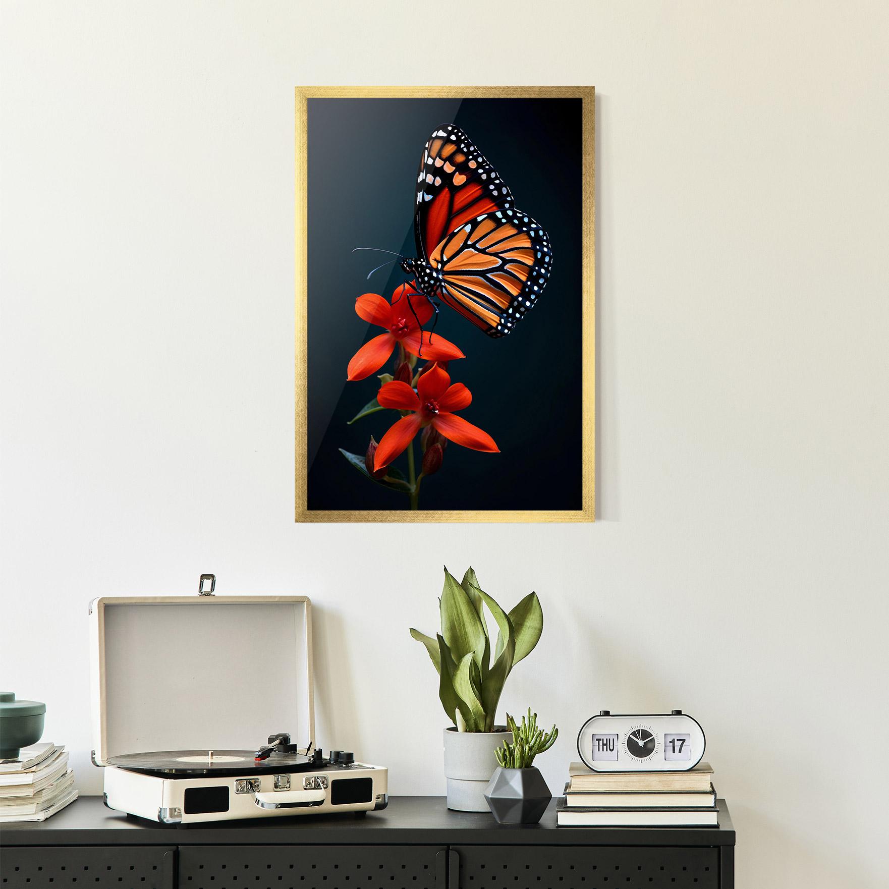 Gerahmte Poster Red Flower Butterfly mockup 2