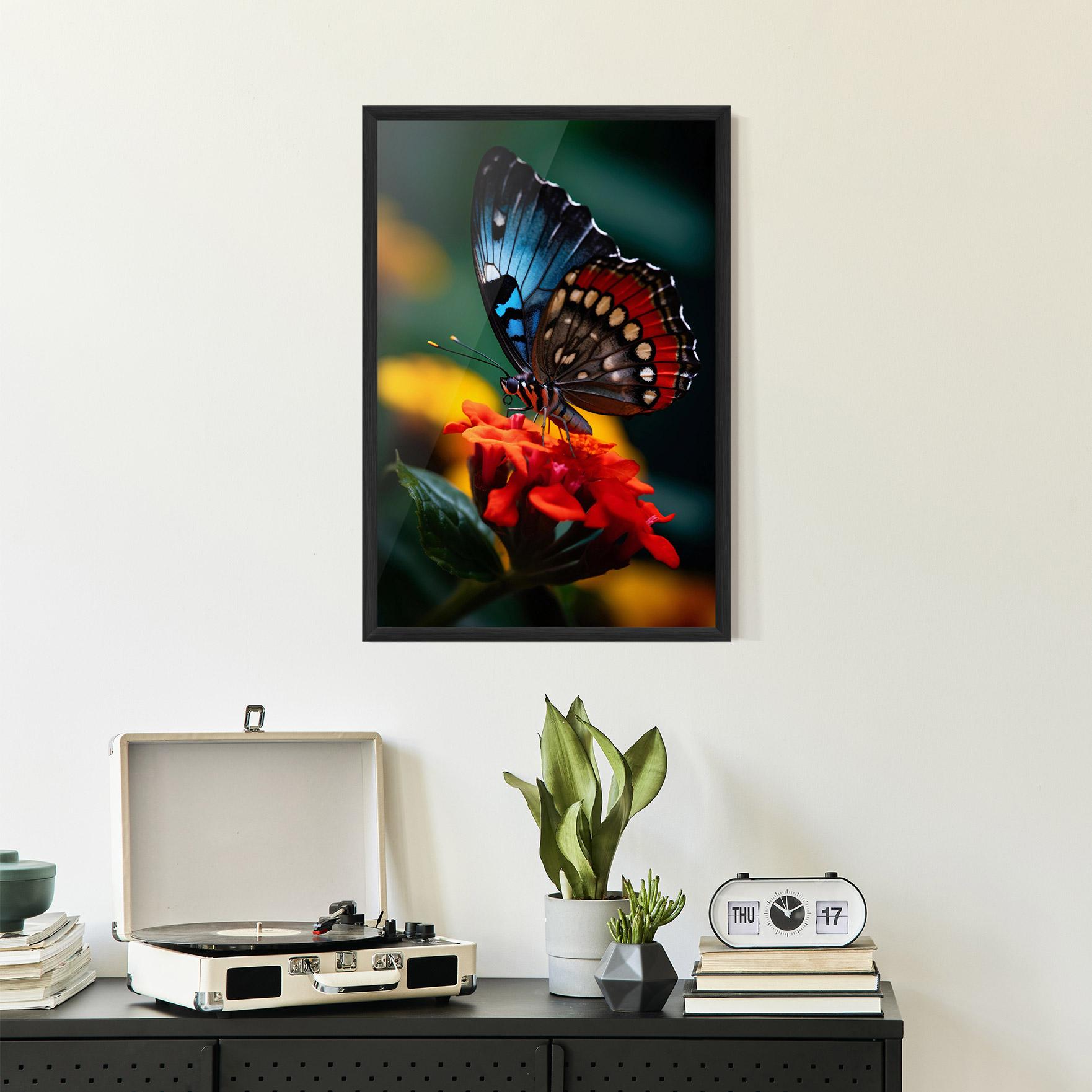 Gerahmte Poster Blue Red Butterfly mockup 2