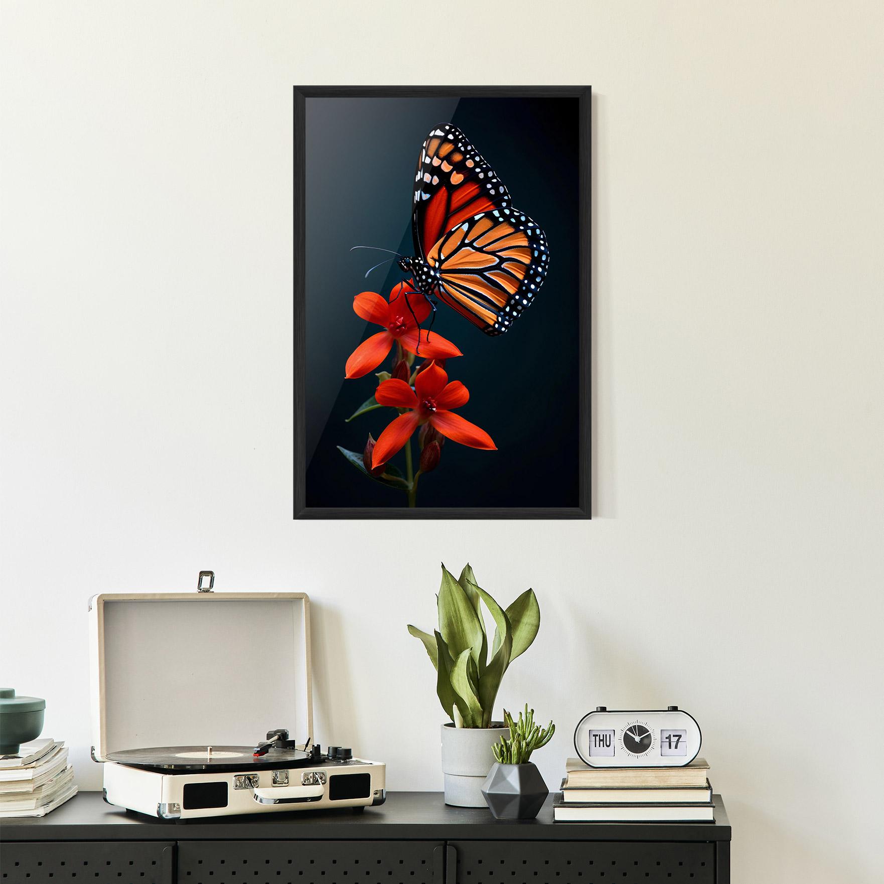 Gerahmte Poster Red Flower Butterfly mockup 2
