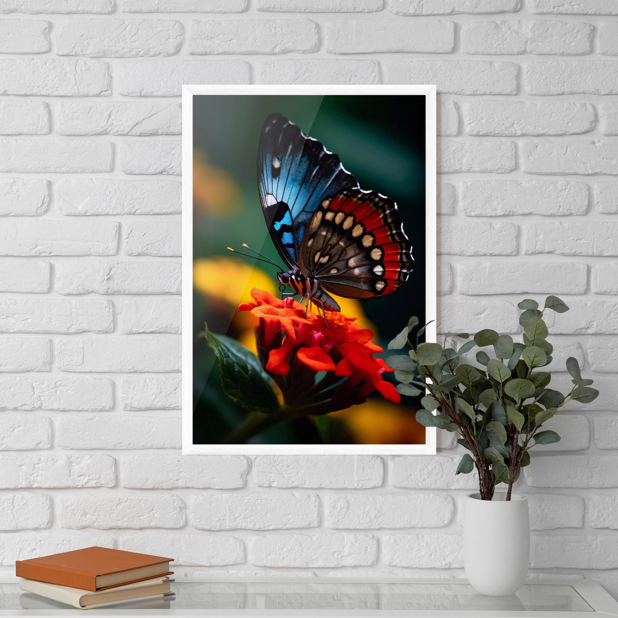 Gerahmte Poster Blue Red Butterfly mockup 5