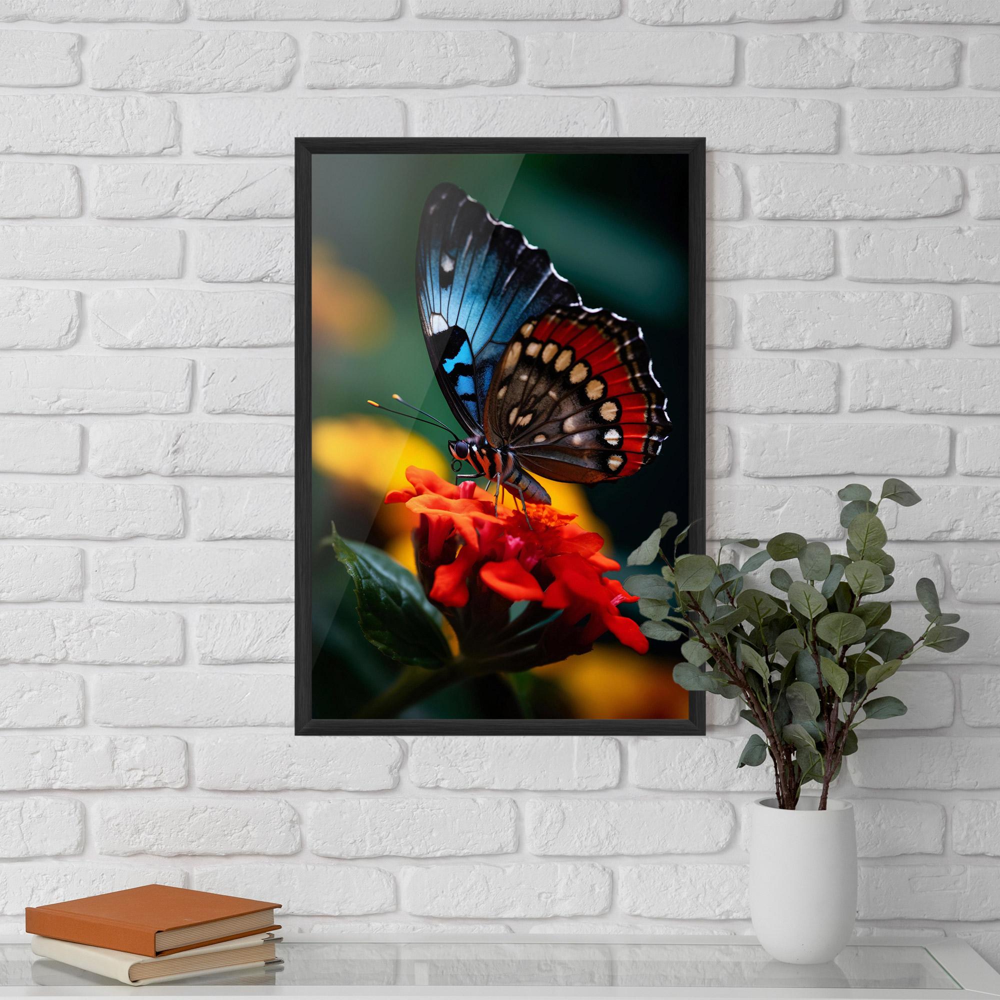 Gerahmte Poster Blue Red Butterfly mockup 5
