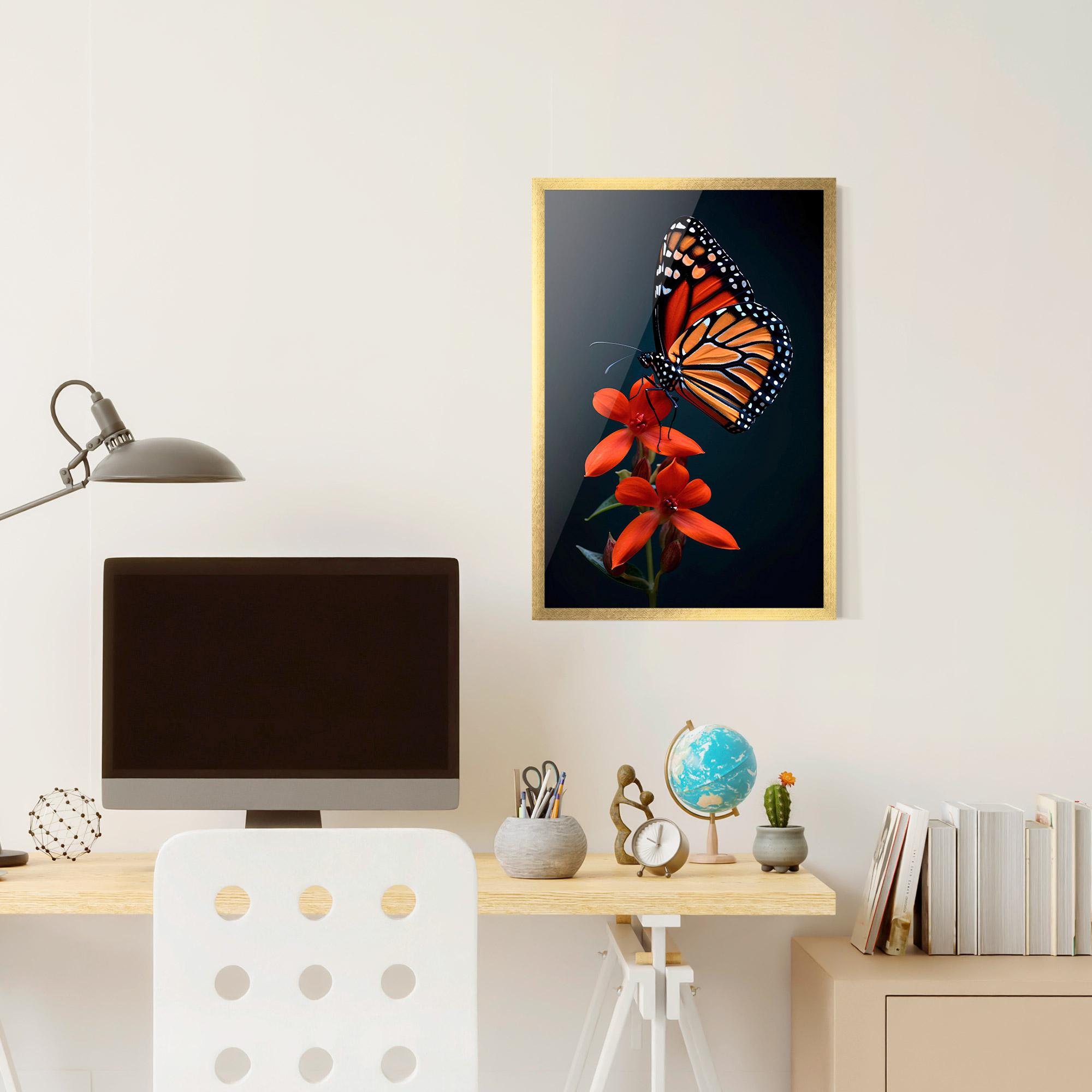 Gerahmte Poster Red Flower Butterfly mockup 6
