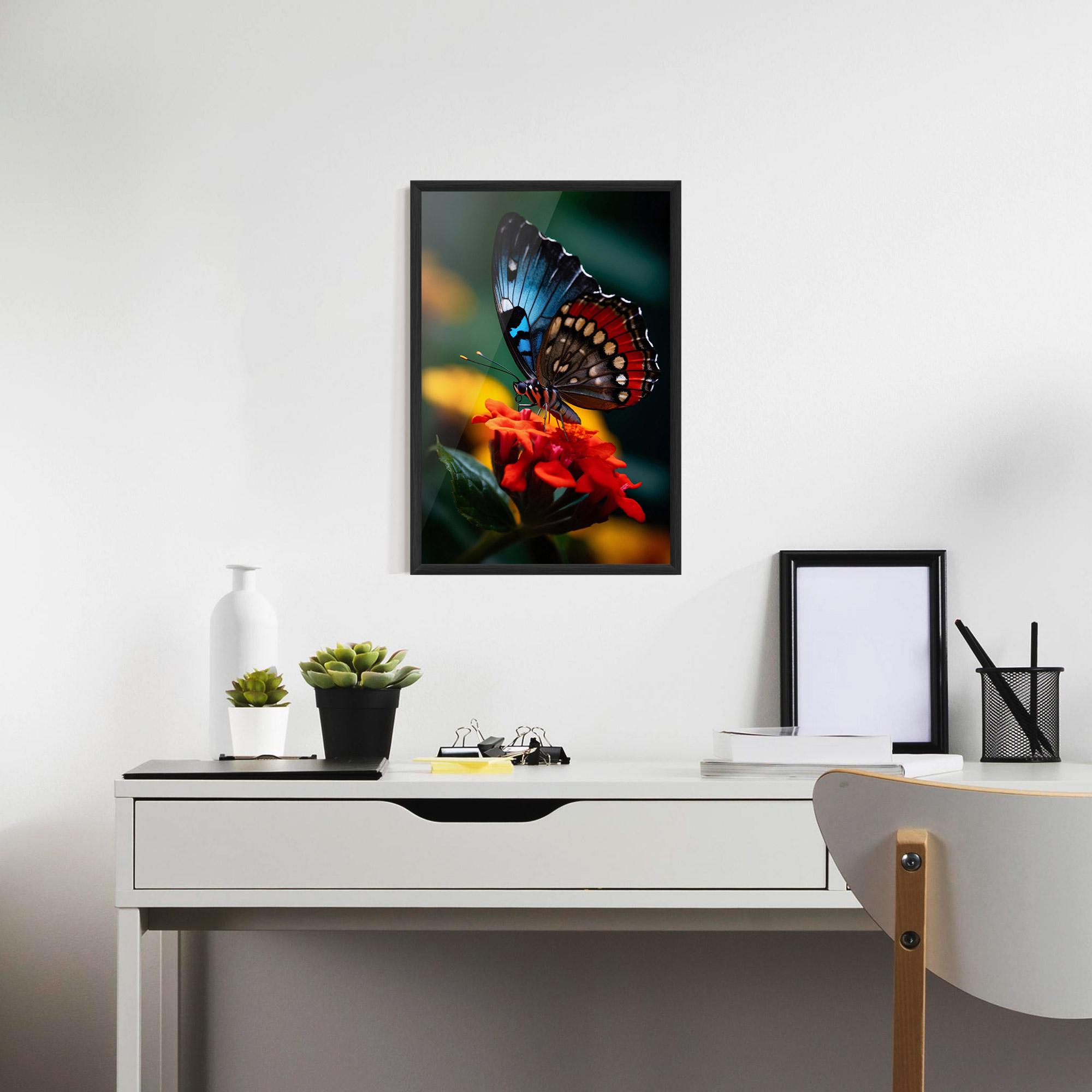 Gerahmte Poster Blue Red Butterfly mockup 7